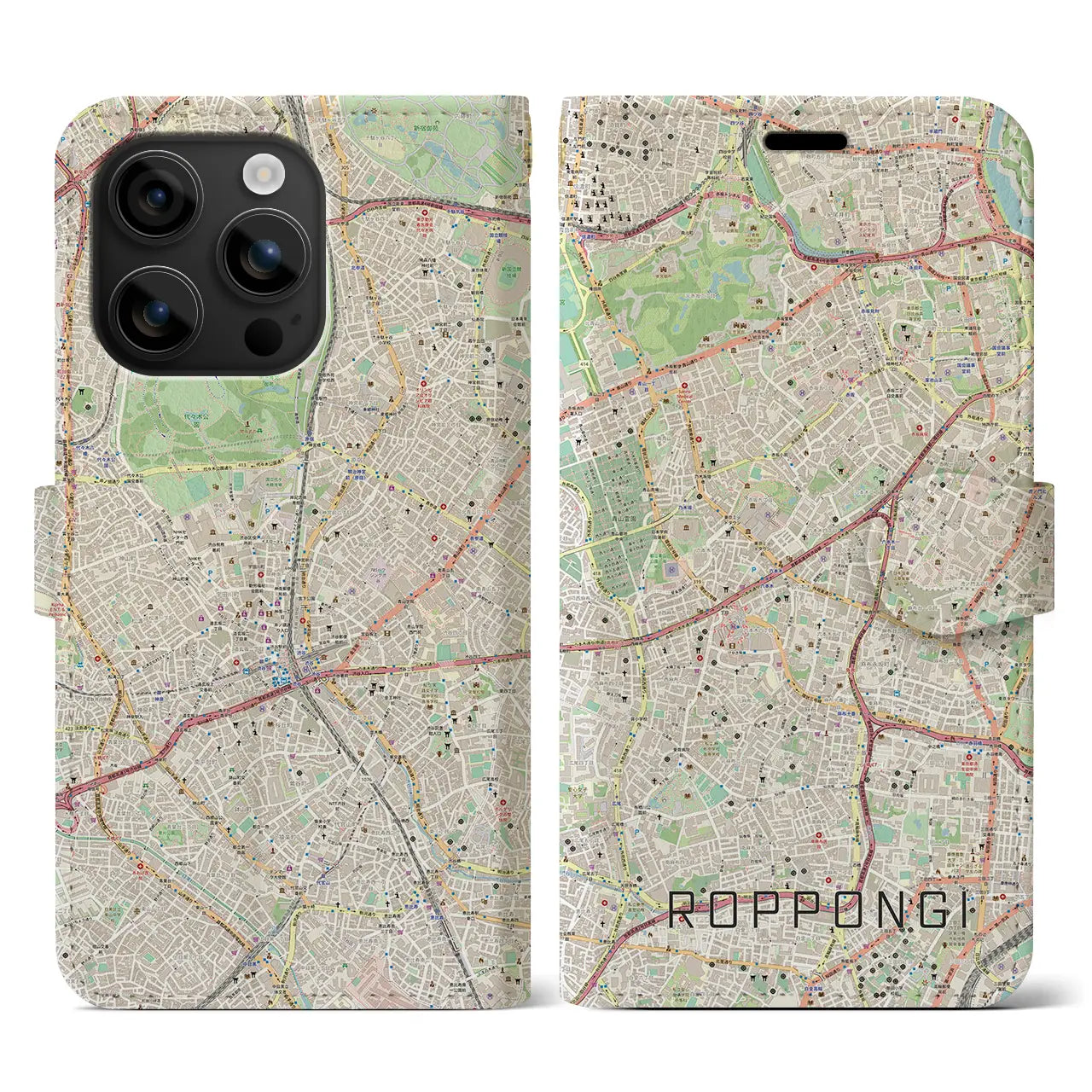 【六本木(東京都)】地図柄iPhoneケース(手帳タイプ)ナチュラル・iPhone 16 用