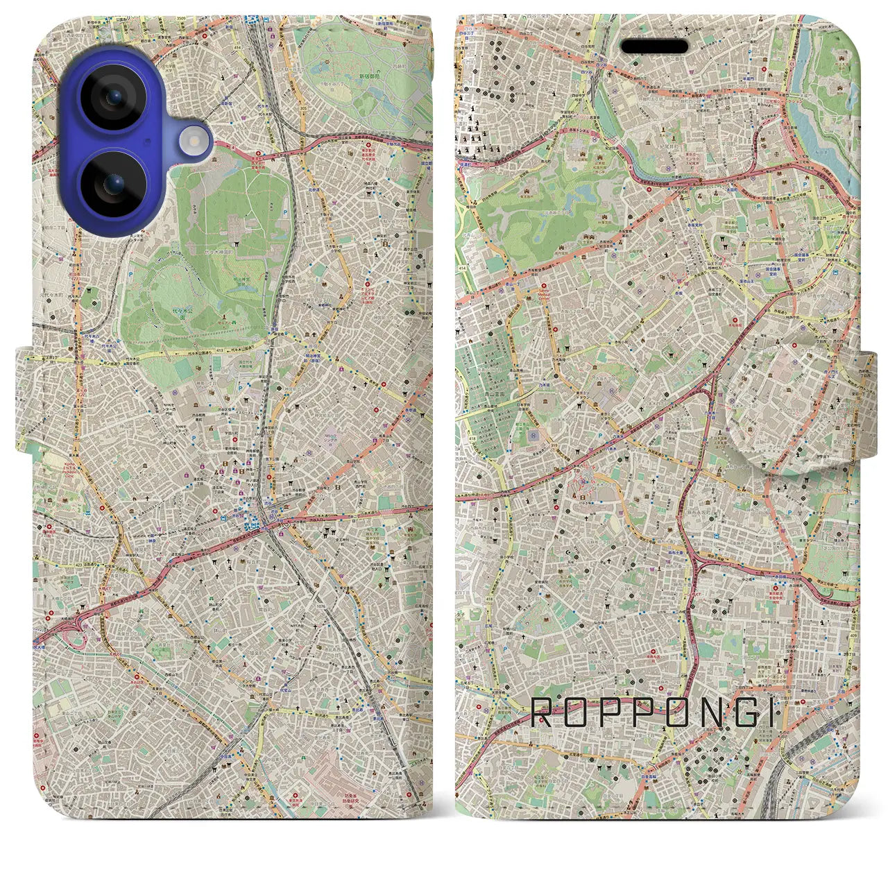 【六本木(東京都)】地図柄iPhoneケース(手帳タイプ)ナチュラル・iPhone 16 Pro Max 用