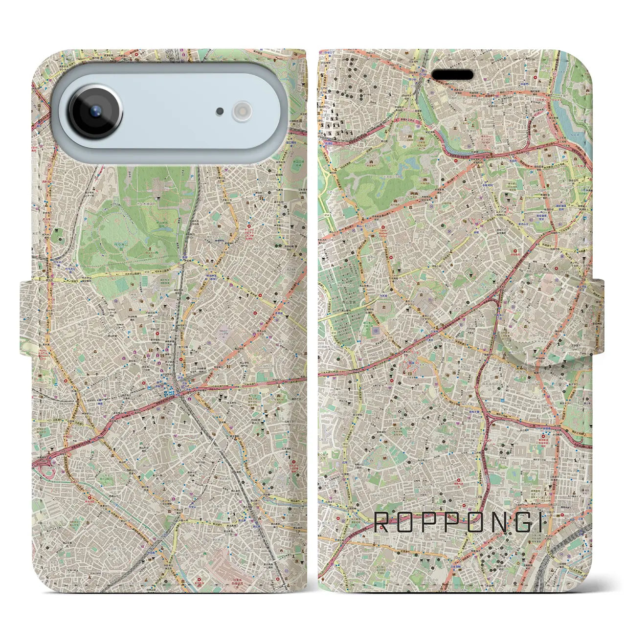 【六本木(東京都)】地図柄iPhoneケース(手帳タイプ)ナチュラル・iPhone 17 Pro Max 用