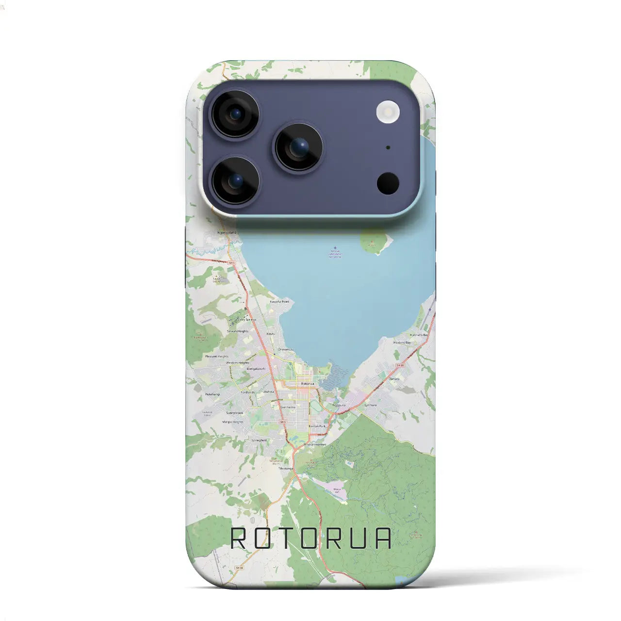 【ロトルア(ニュージーランド)】地図柄iPhoneケース(バックカバータイプ)ブラック・iPhone 17 Pro Max 用