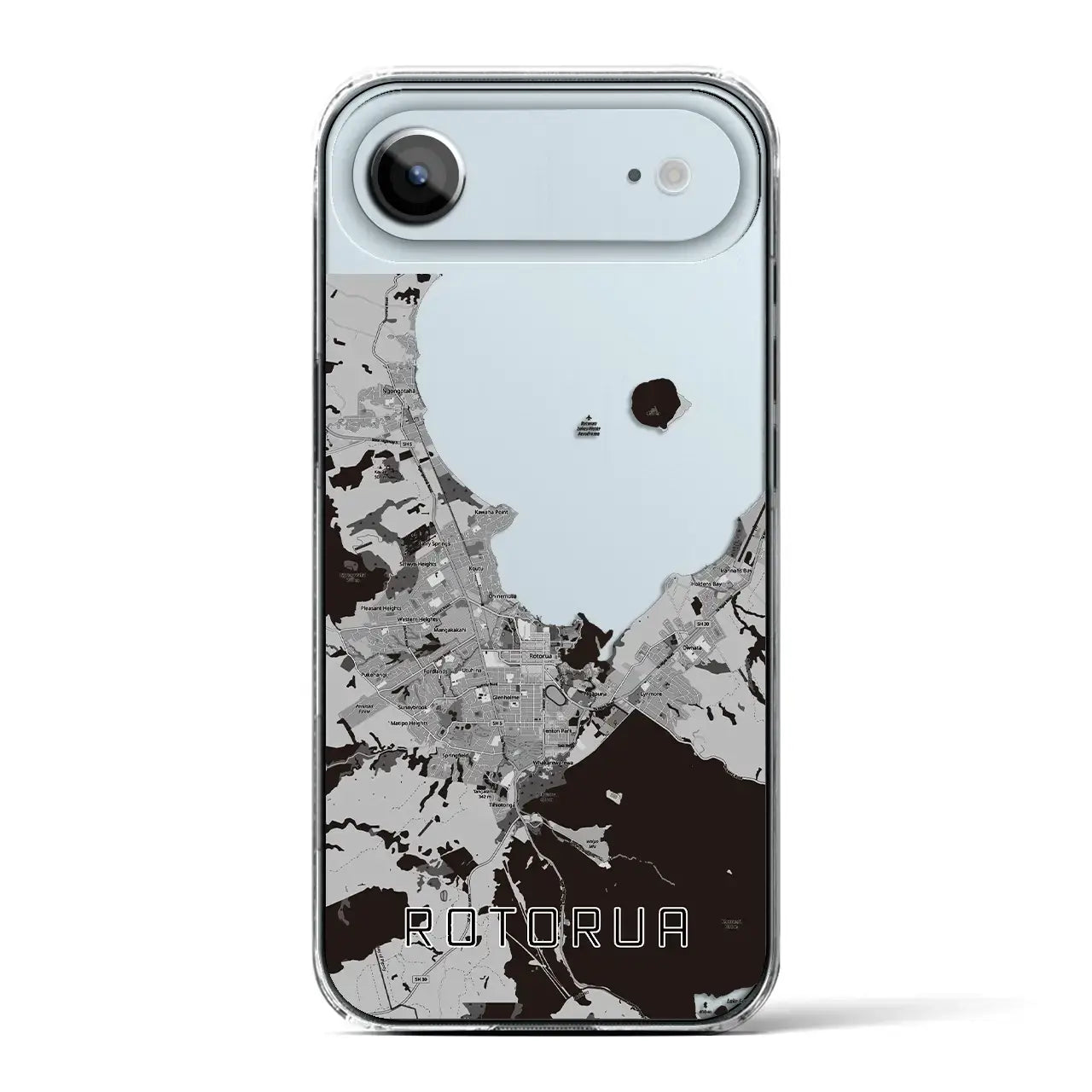 【ロトルア(ニュージーランド)】地図柄iPhoneケース(クリアタイプ)モノトーン・iPhone 17 Pro Max 用