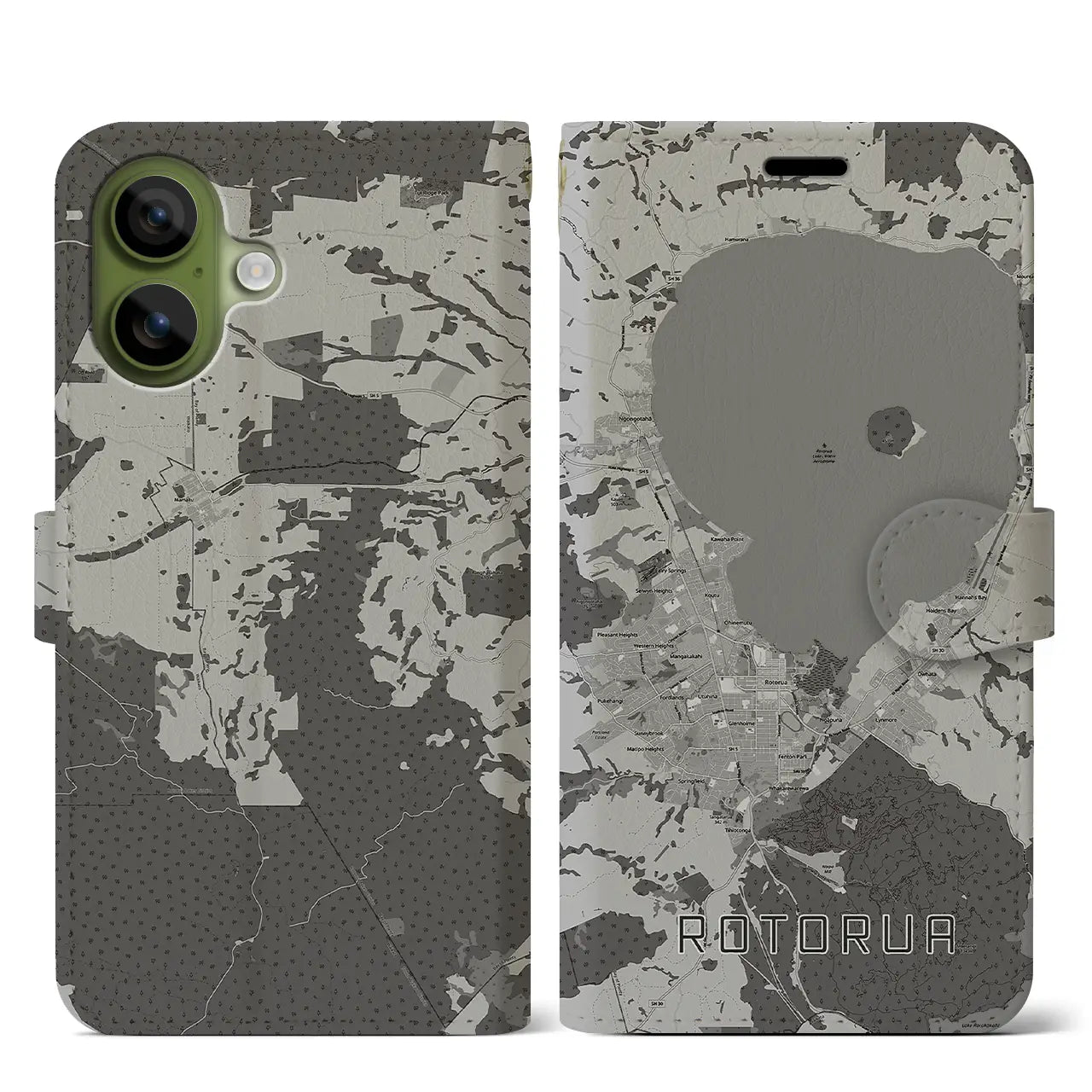 【ロトルア(ニュージーランド)】地図柄iPhoneケース(手帳タイプ)