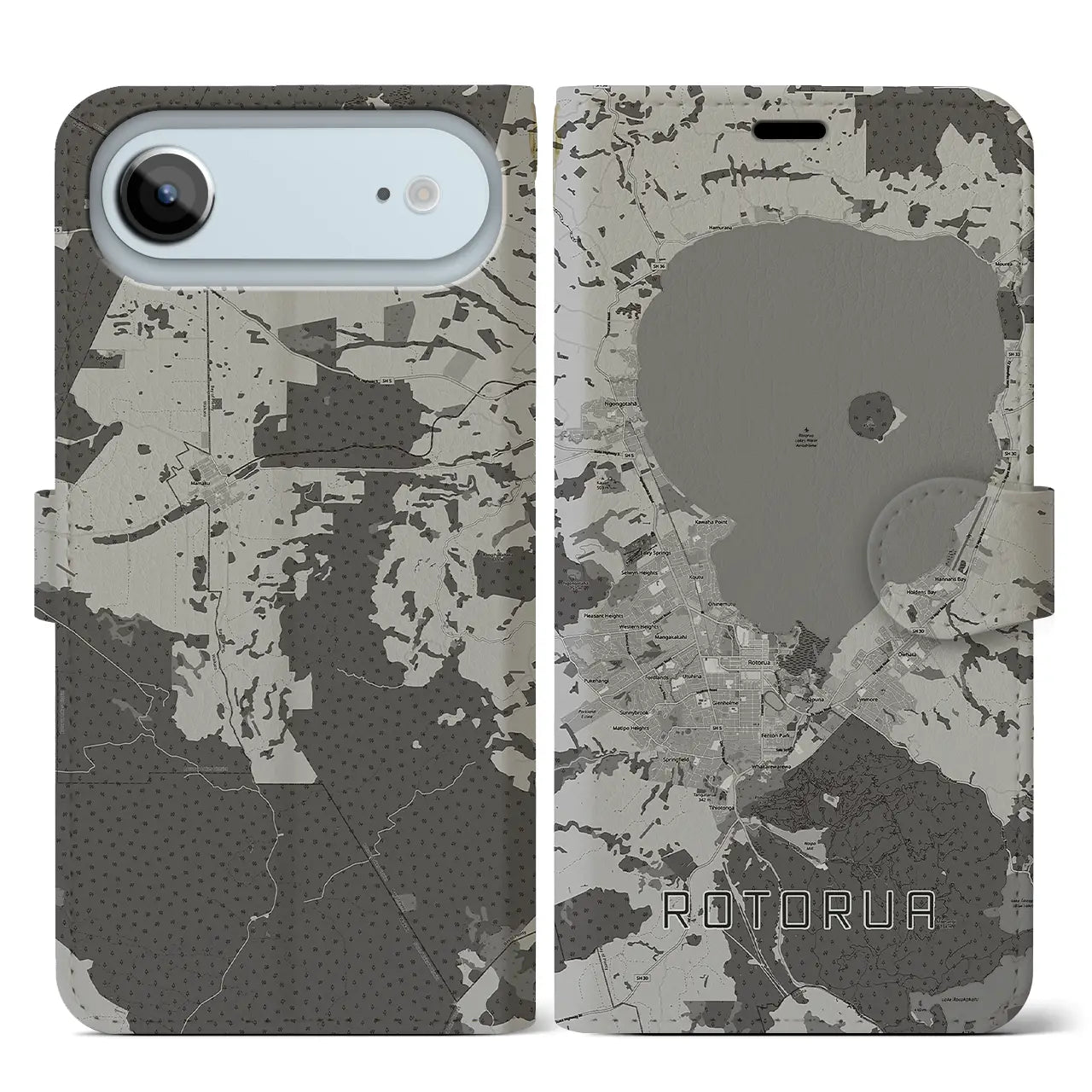 【ロトルア(ニュージーランド)】地図柄iPhoneケース(手帳タイプ)