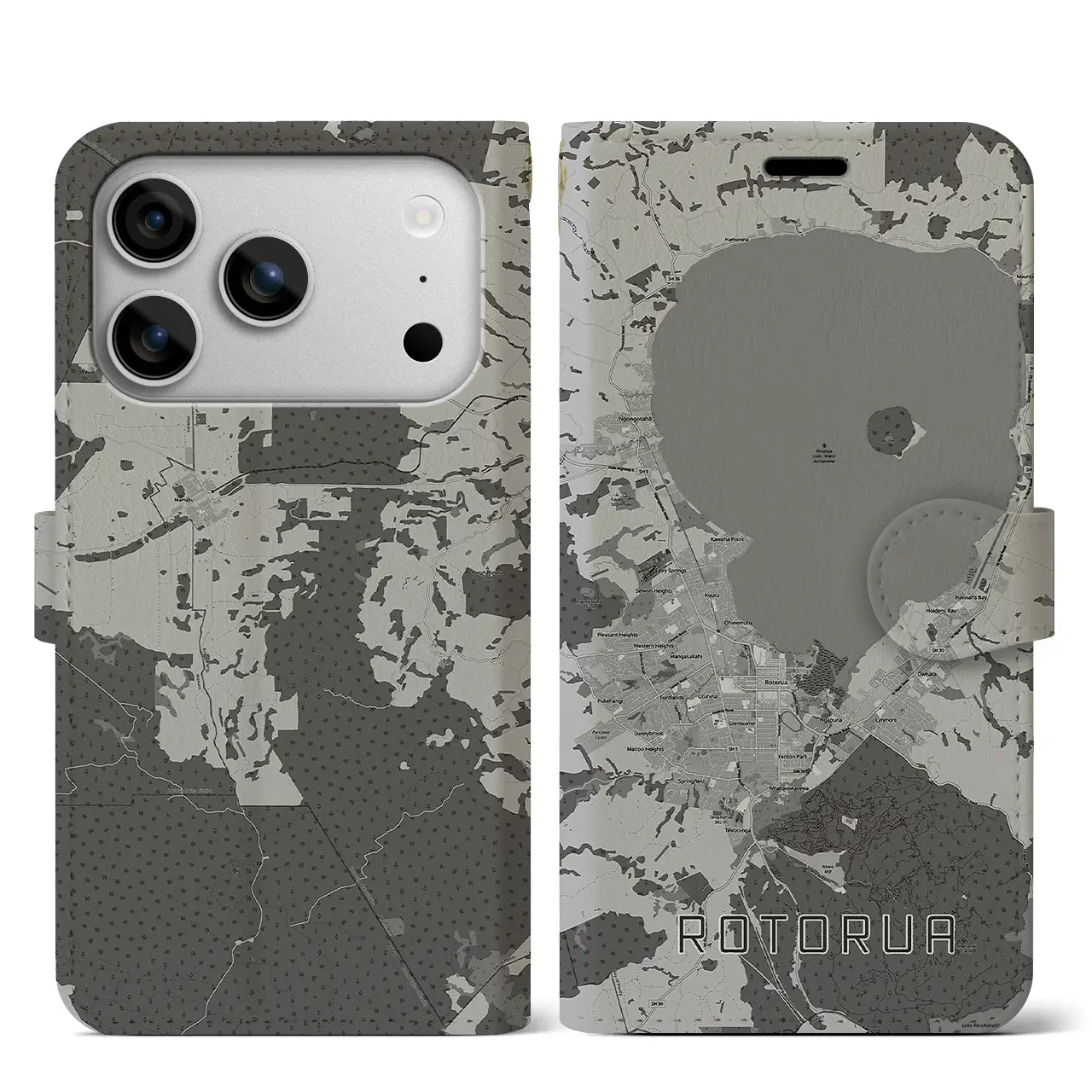 【ロトルア(ニュージーランド)】地図柄iPhoneケース(手帳タイプ)