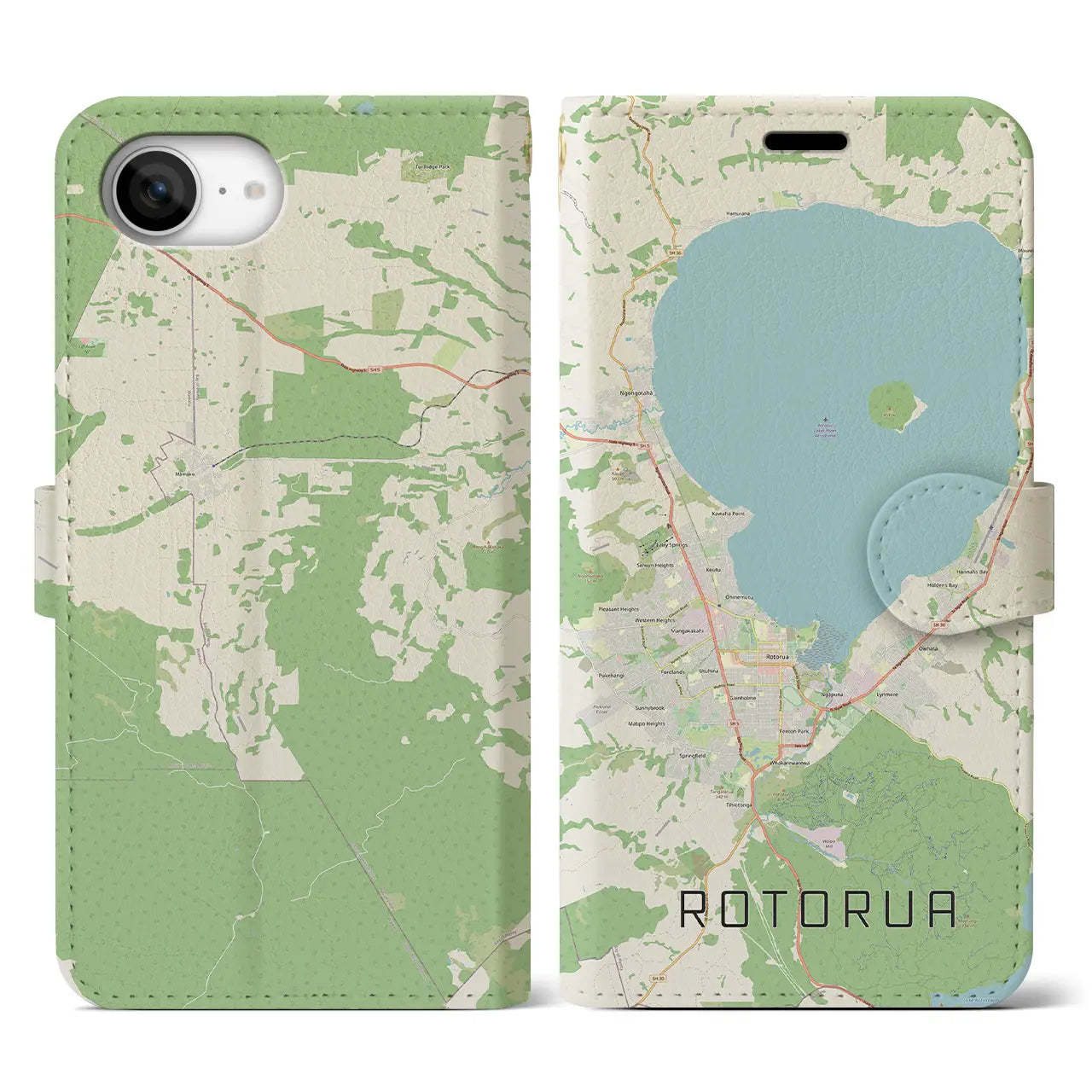 【ロトルア(ニュージーランド)】地図柄iPhoneケース(手帳タイプ)