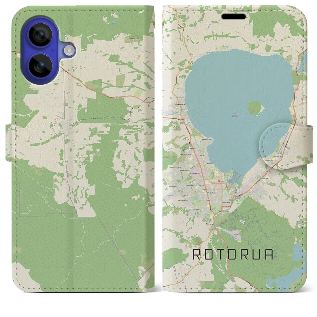 【ロトルア(ニュージーランド)】地図柄iPhoneケース(手帳タイプ)ナチュラル・iPhone 16 Pro Max 用