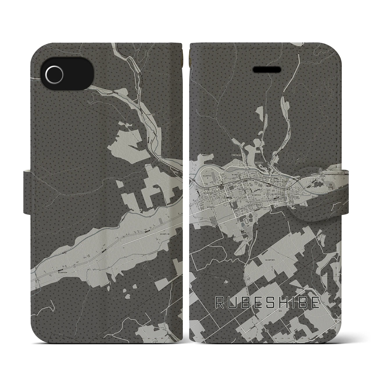 【留辺蘂(北海道)】地図柄iPhoneケース(手帳タイプ)モノトーン・iPhone SE(第3 / 第2世代) / 8 / 7 / 6s / 6 用