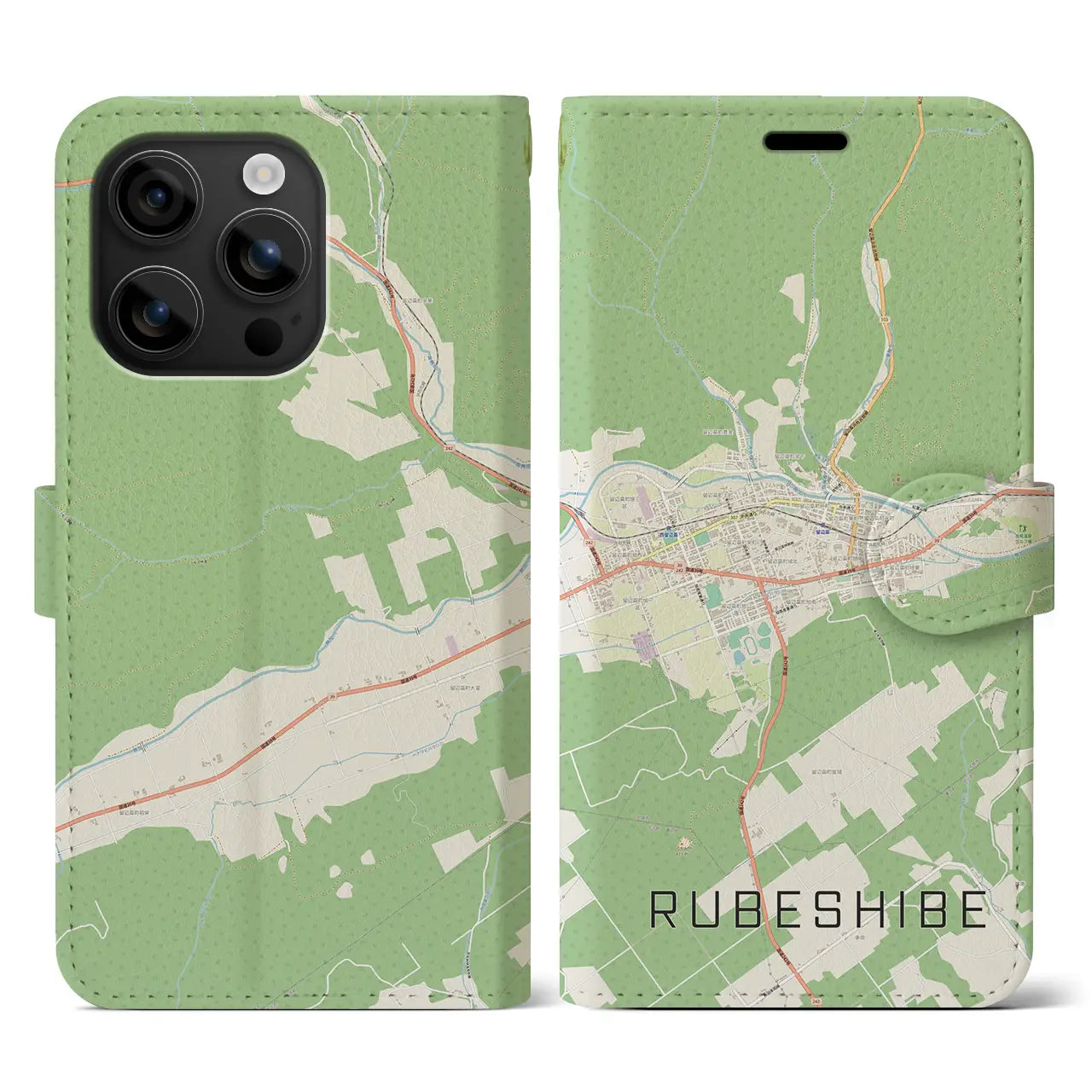 【留辺蘂(北海道)】地図柄iPhoneケース(手帳タイプ)ナチュラル・iPhone 16 用