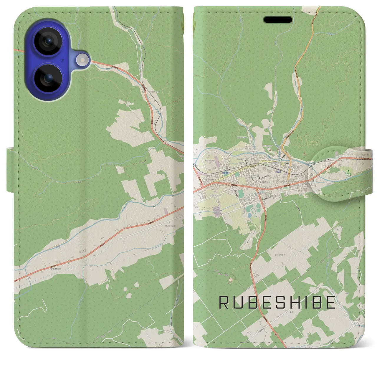 【留辺蘂(北海道)】地図柄iPhoneケース(手帳タイプ)ナチュラル・iPhone 16 Pro Max 用