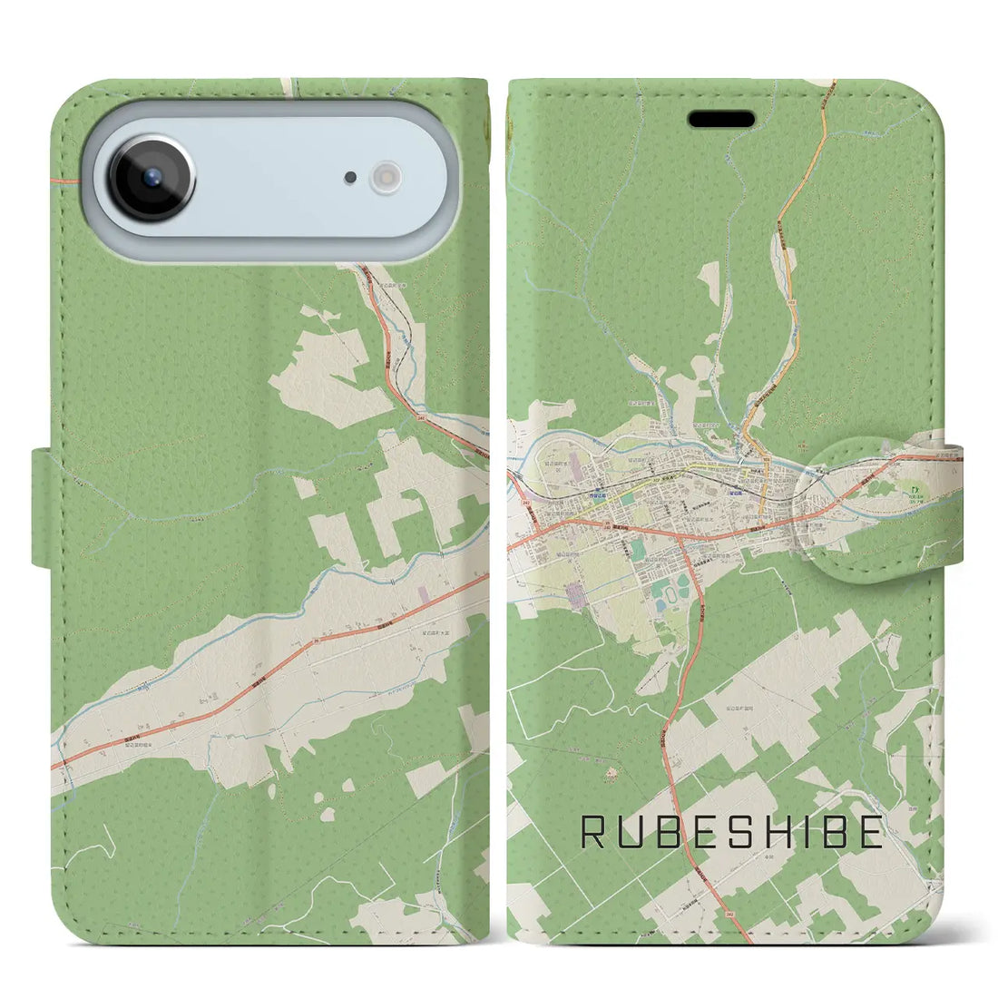 【留辺蘂(北海道)】地図柄iPhoneケース(手帳タイプ)ナチュラル・iPhone 17 Pro Max 用