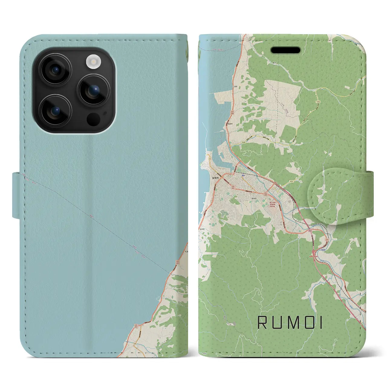 【留萌(北海道)】地図柄iPhoneケース(手帳タイプ)ナチュラル・iPhone 16 用