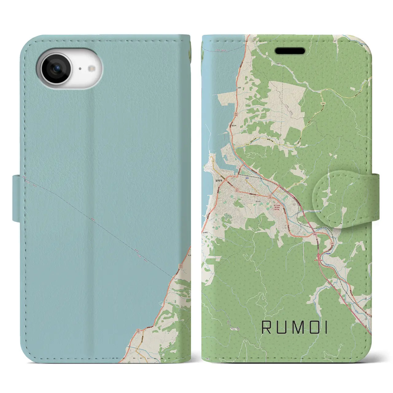 【留萌(北海道)】地図柄iPhoneケース(手帳タイプ)