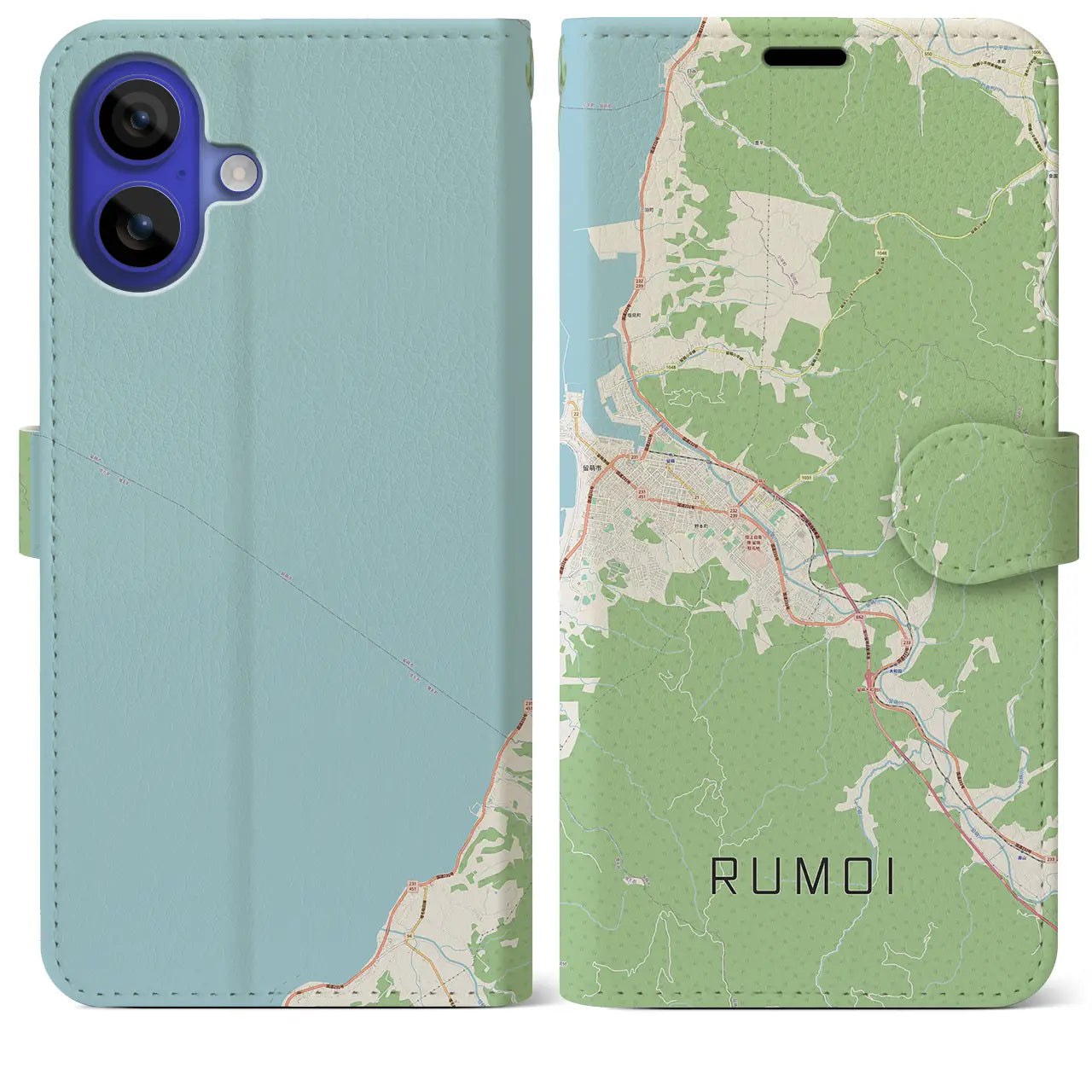 【留萌(北海道)】地図柄iPhoneケース(手帳タイプ)ナチュラル・iPhone 16 Pro Max 用