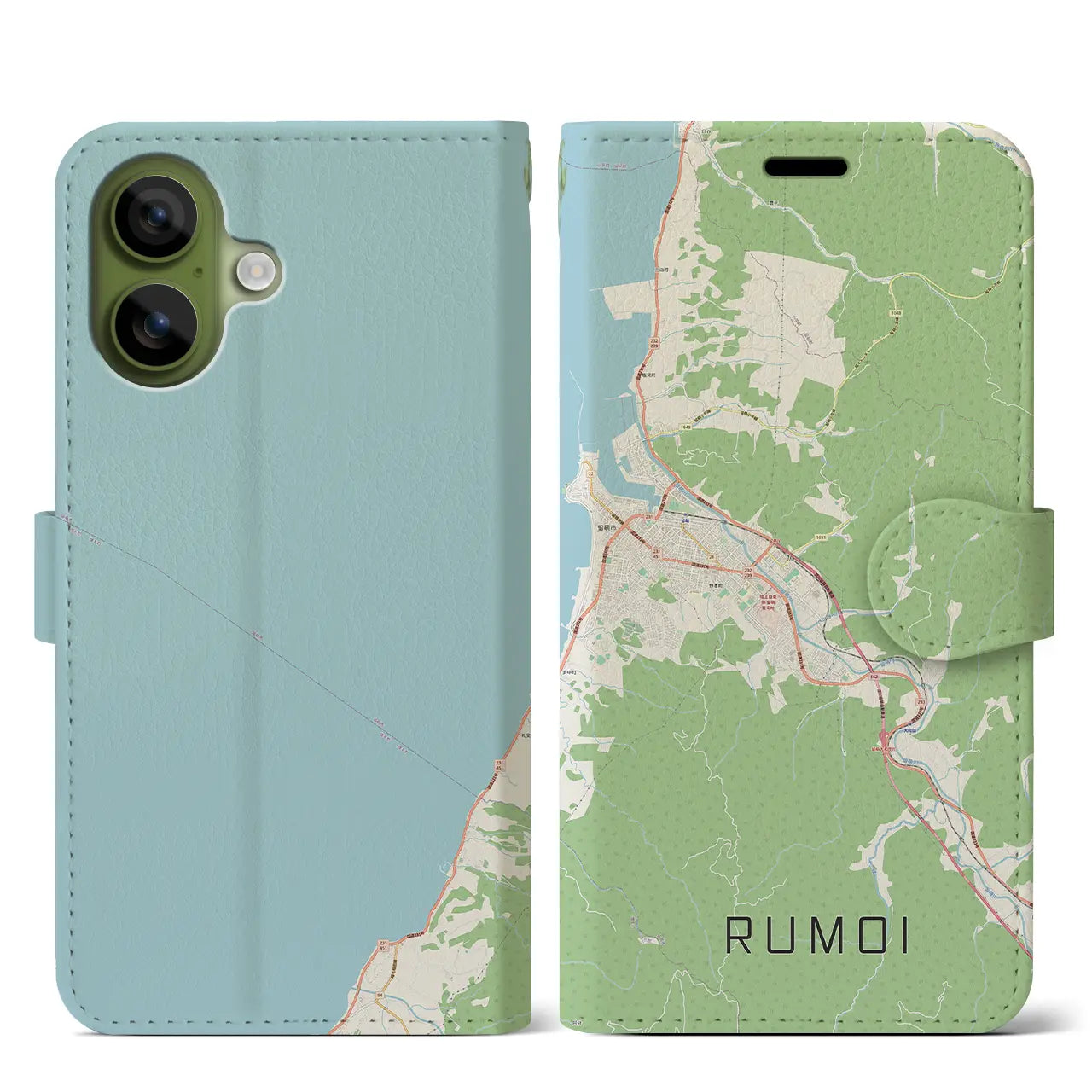 【留萌(北海道)】地図柄iPhoneケース(手帳タイプ)モノトーン・iPhone 17 Pro Max 用