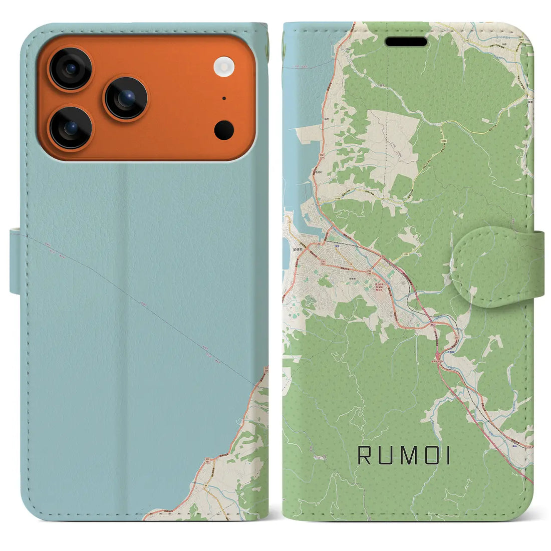 【留萌(北海道)】地図柄iPhoneケース(手帳タイプ)ナチュラル・iPhone 17 Pro Max 用
