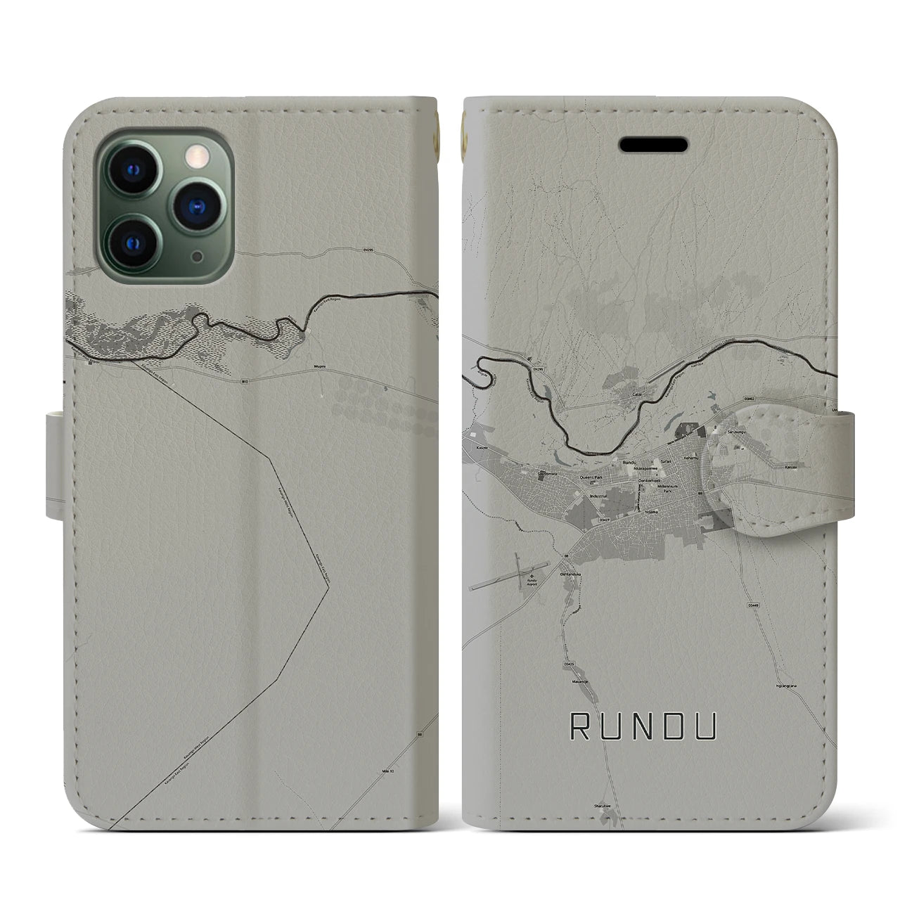 【ルンドゥ(ナミビア)】地図柄iPhoneケース(手帳タイプ)モノトーン・iPhone 11 Pro 用