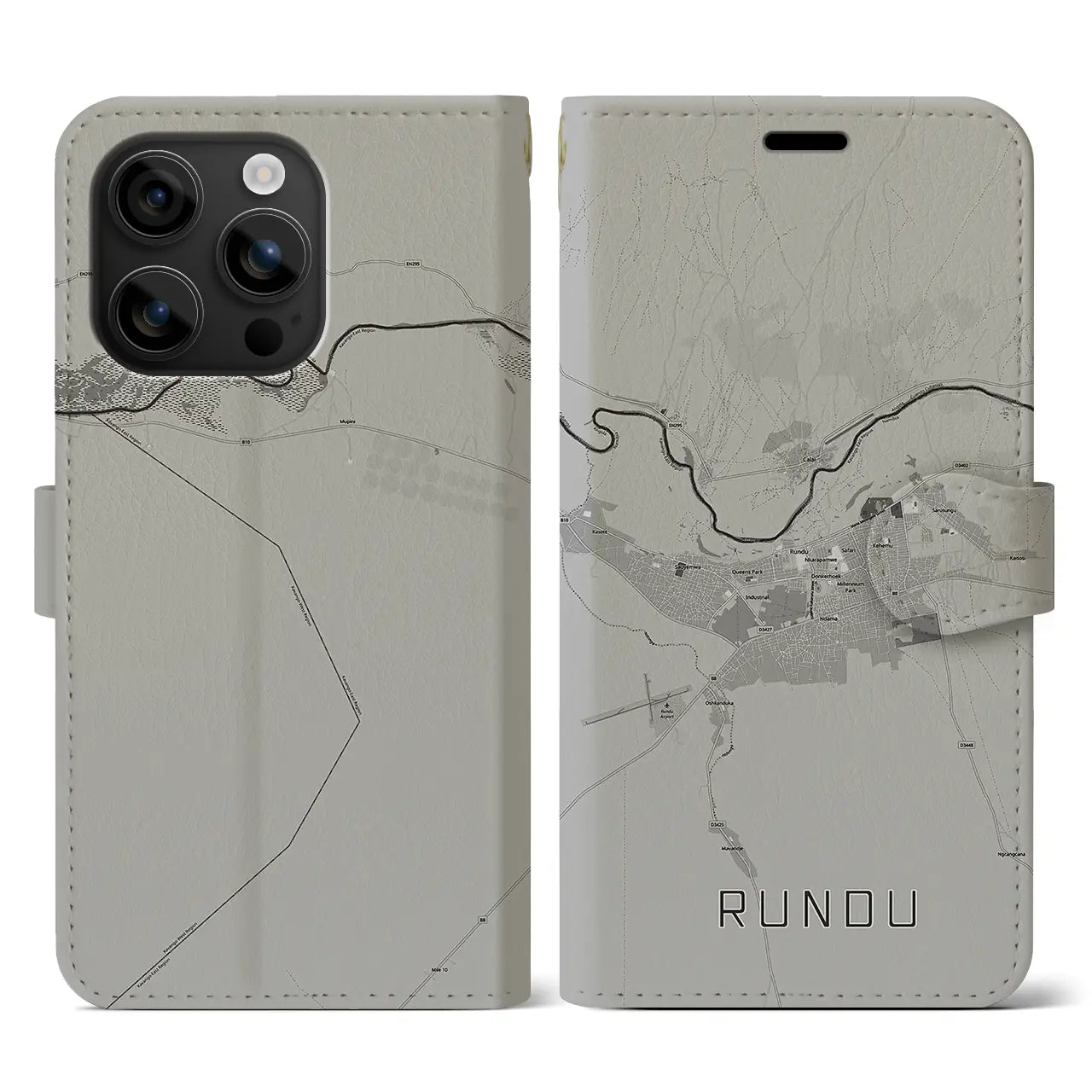 【ルンドゥ(ナミビア)】地図柄iPhoneケース(手帳タイプ)モノトーン・iPhone 16 用