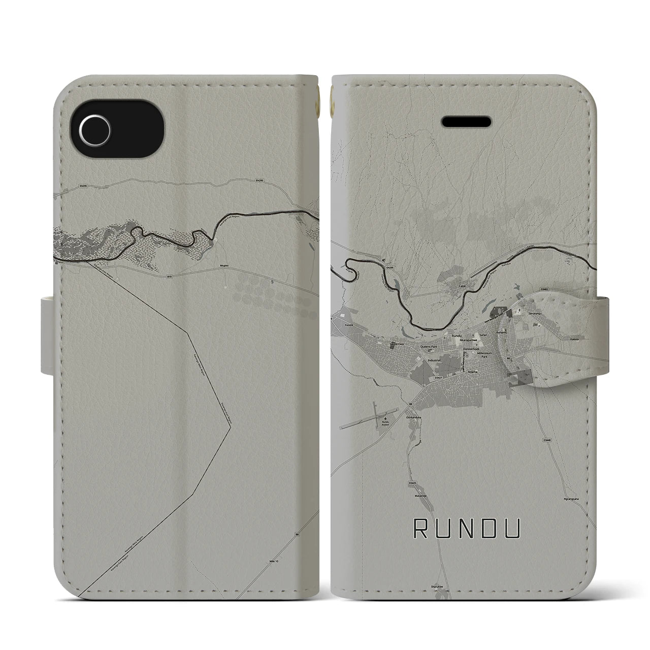 【ルンドゥ(ナミビア)】地図柄iPhoneケース(手帳タイプ)モノトーン・iPhone SE(第3 / 第2世代) / 8 / 7 / 6s / 6 用
