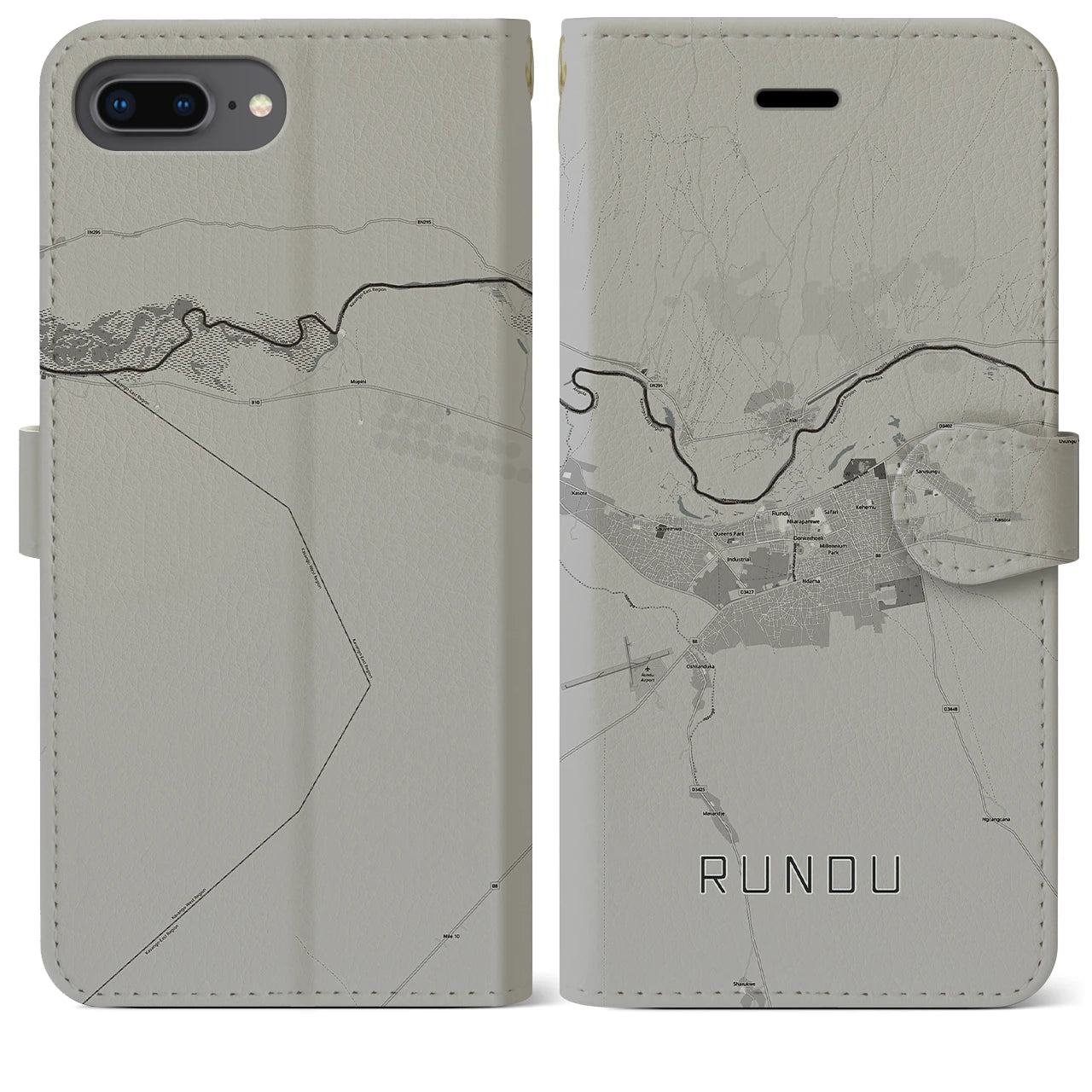 【ルンドゥ(ナミビア)】地図柄iPhoneケース(手帳タイプ)モノトーン・iPhone 8Plus /7Plus / 6sPlus / 6Plus 用