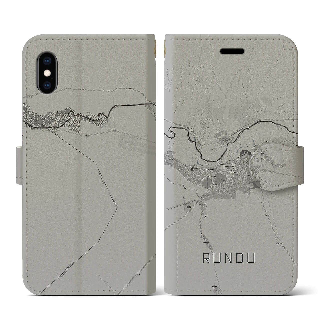 【ルンドゥ(ナミビア)】地図柄iPhoneケース(手帳タイプ)モノトーン・iPhone XS / X 用