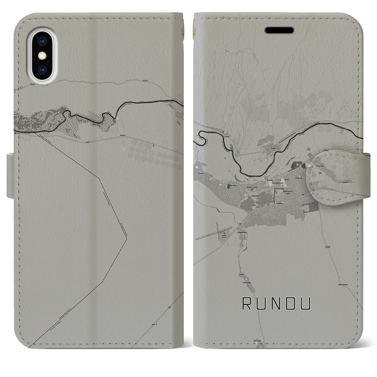 【ルンドゥ(ナミビア)】地図柄iPhoneケース(手帳タイプ)モノトーン・iPhone XS Max 用