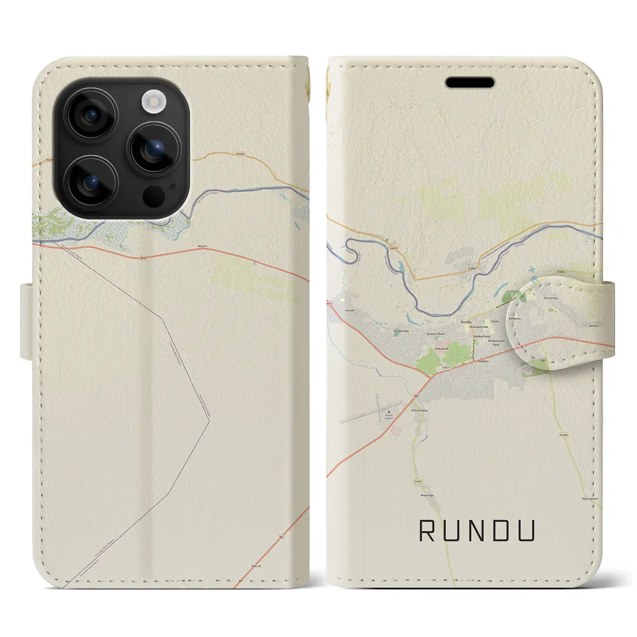 【ルンドゥ(ナミビア)】地図柄iPhoneケース(手帳タイプ)ナチュラル・iPhone 16 用