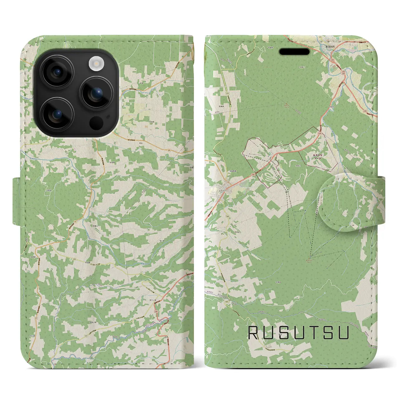 【留寿都(北海道)】地図柄iPhoneケース(手帳タイプ)ナチュラル・iPhone 16 用