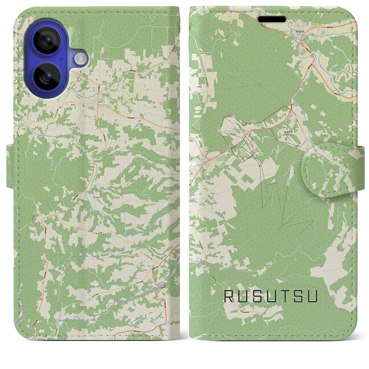 【留寿都(北海道)】地図柄iPhoneケース(手帳タイプ)ナチュラル・iPhone 16 Pro Max 用