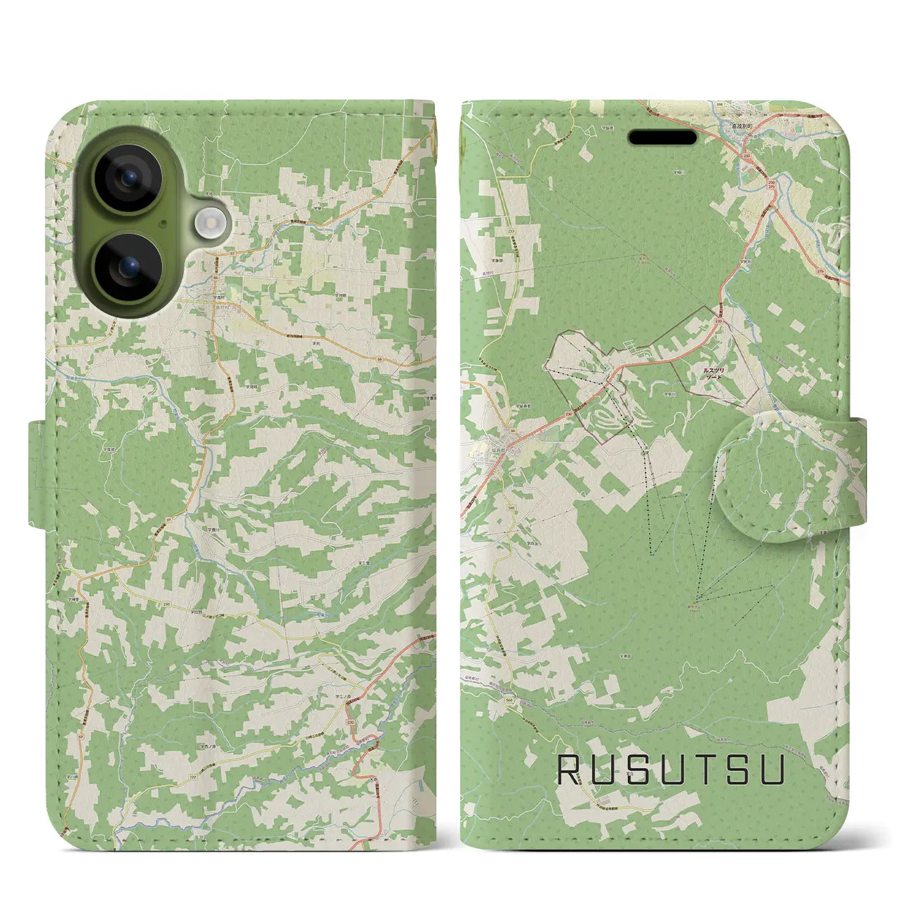 【留寿都(北海道)】地図柄iPhoneケース(手帳タイプ)モノトーン・iPhone 17 Pro Max 用