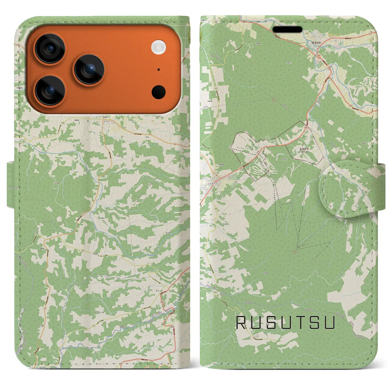 【留寿都(北海道)】地図柄iPhoneケース(手帳タイプ)ナチュラル・iPhone 17 Pro Max 用