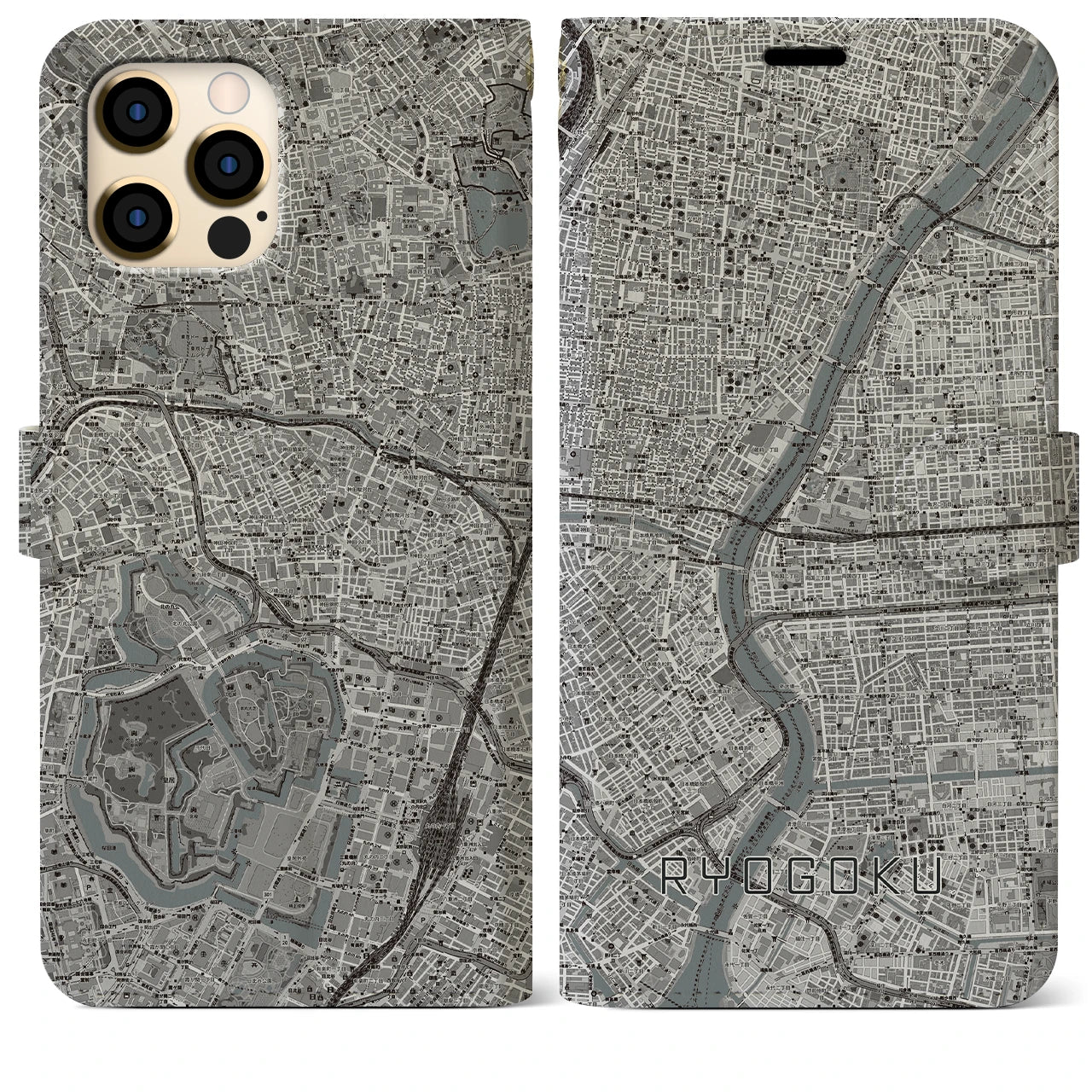 【両国(東京都)】地図柄iPhoneケース(手帳タイプ)モノトーン・iPhone 12 Pro Max 用