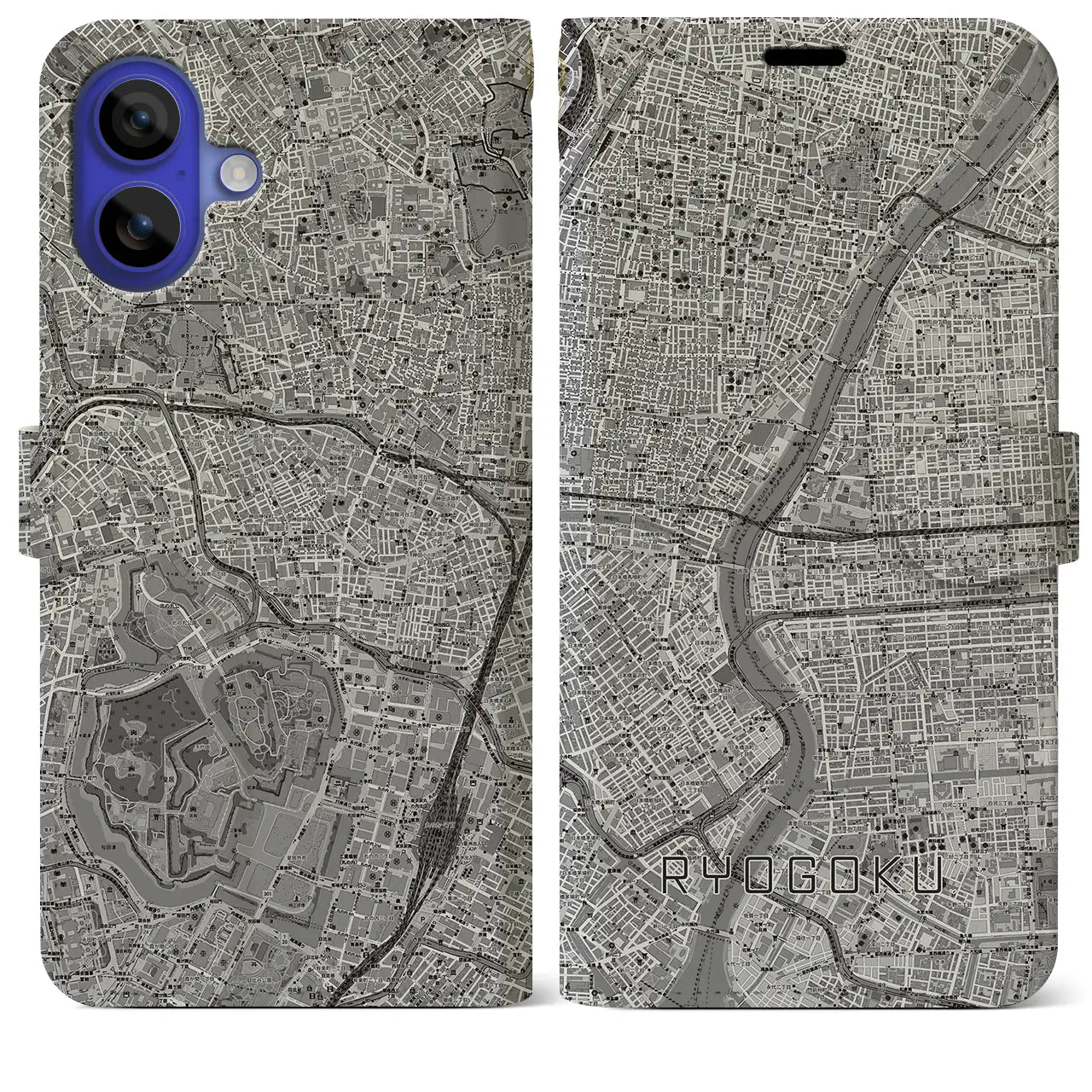 【両国(東京都)】地図柄iPhoneケース(手帳タイプ)モノトーン・iPhone 16 Pro Max 用