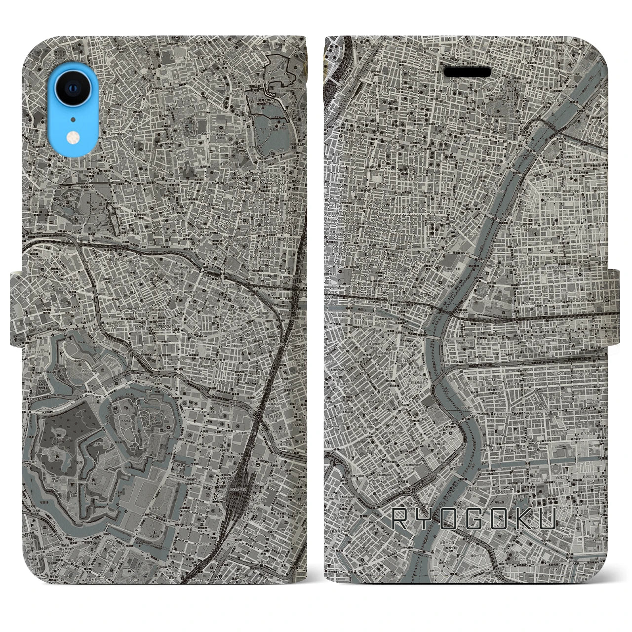 【両国(東京都)】地図柄iPhoneケース(手帳タイプ)モノトーン・iPhone XR 用