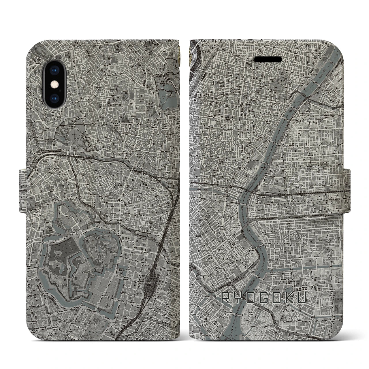 【両国(東京都)】地図柄iPhoneケース(手帳タイプ)モノトーン・iPhone XS / X 用