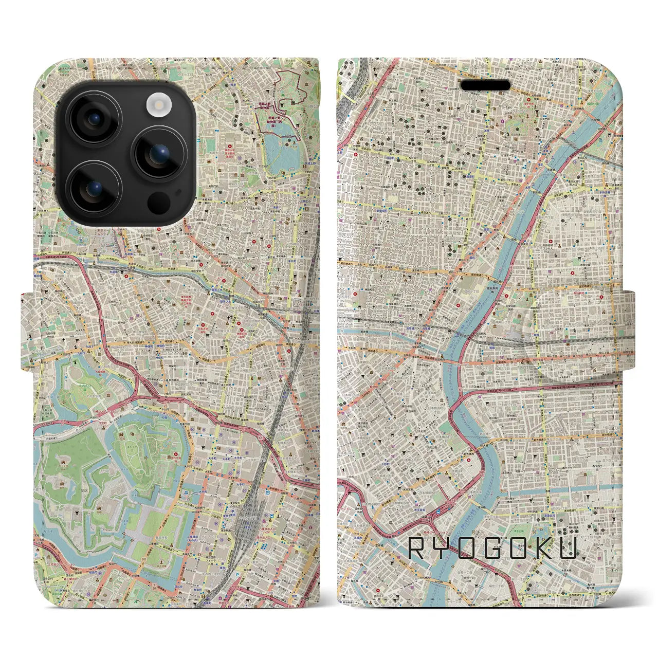 【両国(東京都)】地図柄iPhoneケース(手帳タイプ)ナチュラル・iPhone 16 用