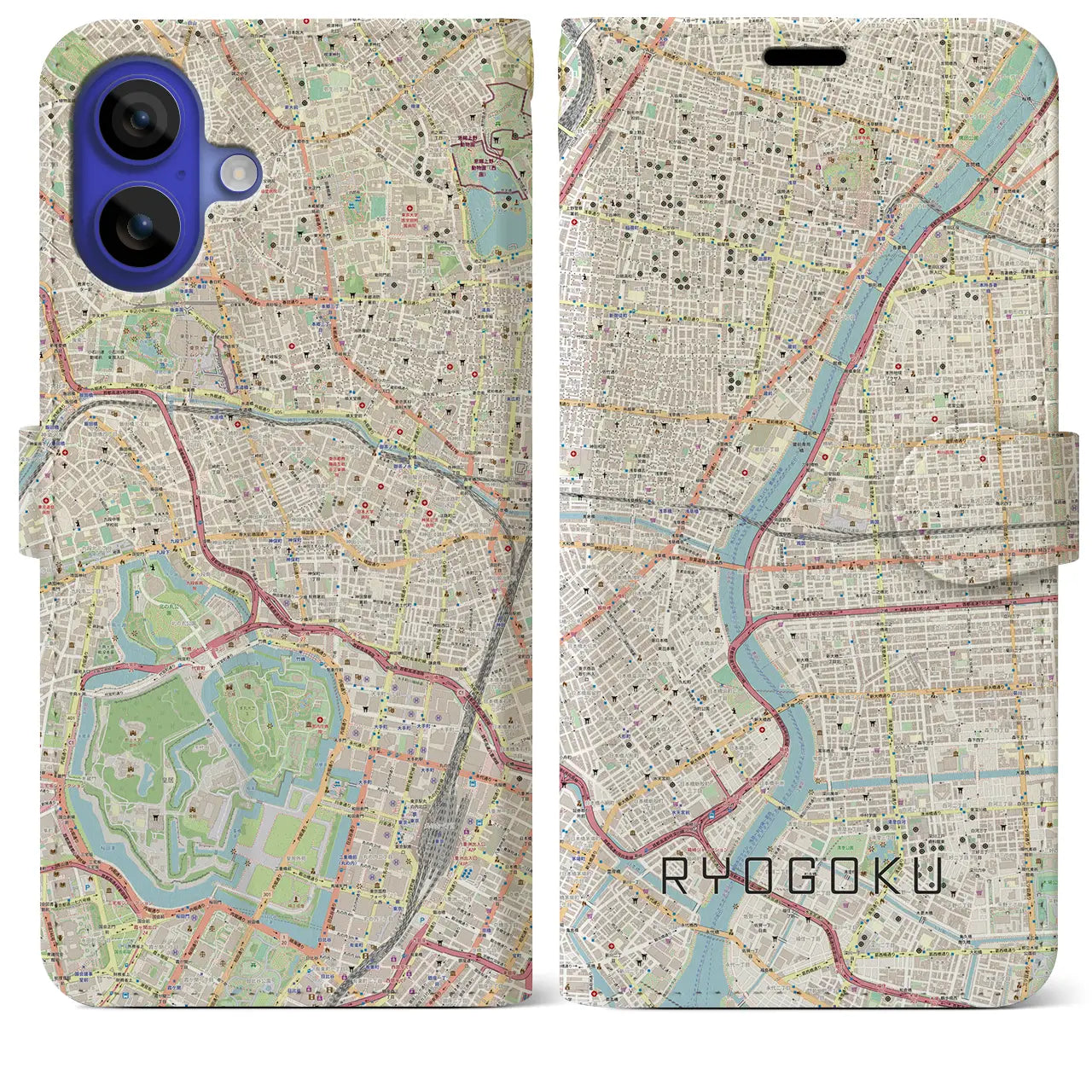 【両国(東京都)】地図柄iPhoneケース(手帳タイプ)ナチュラル・iPhone 16 Pro Max 用