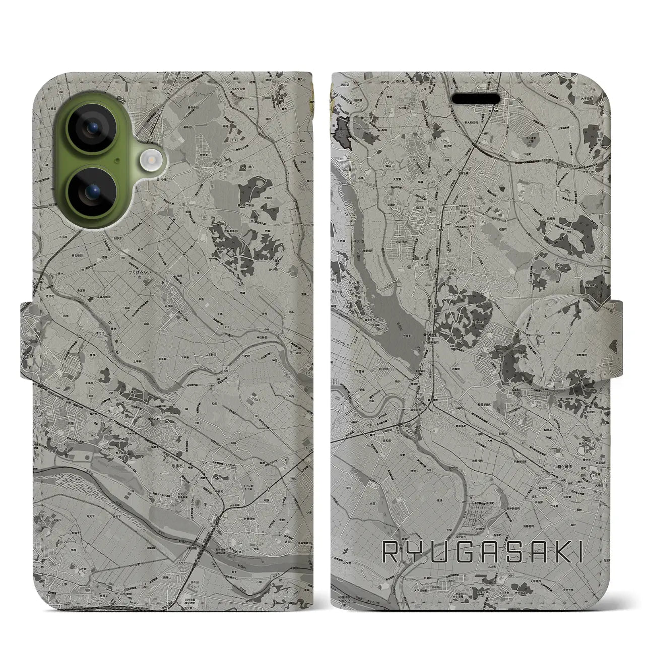 【龍ケ崎(茨城県)】地図柄iPhoneケース(手帳タイプ)