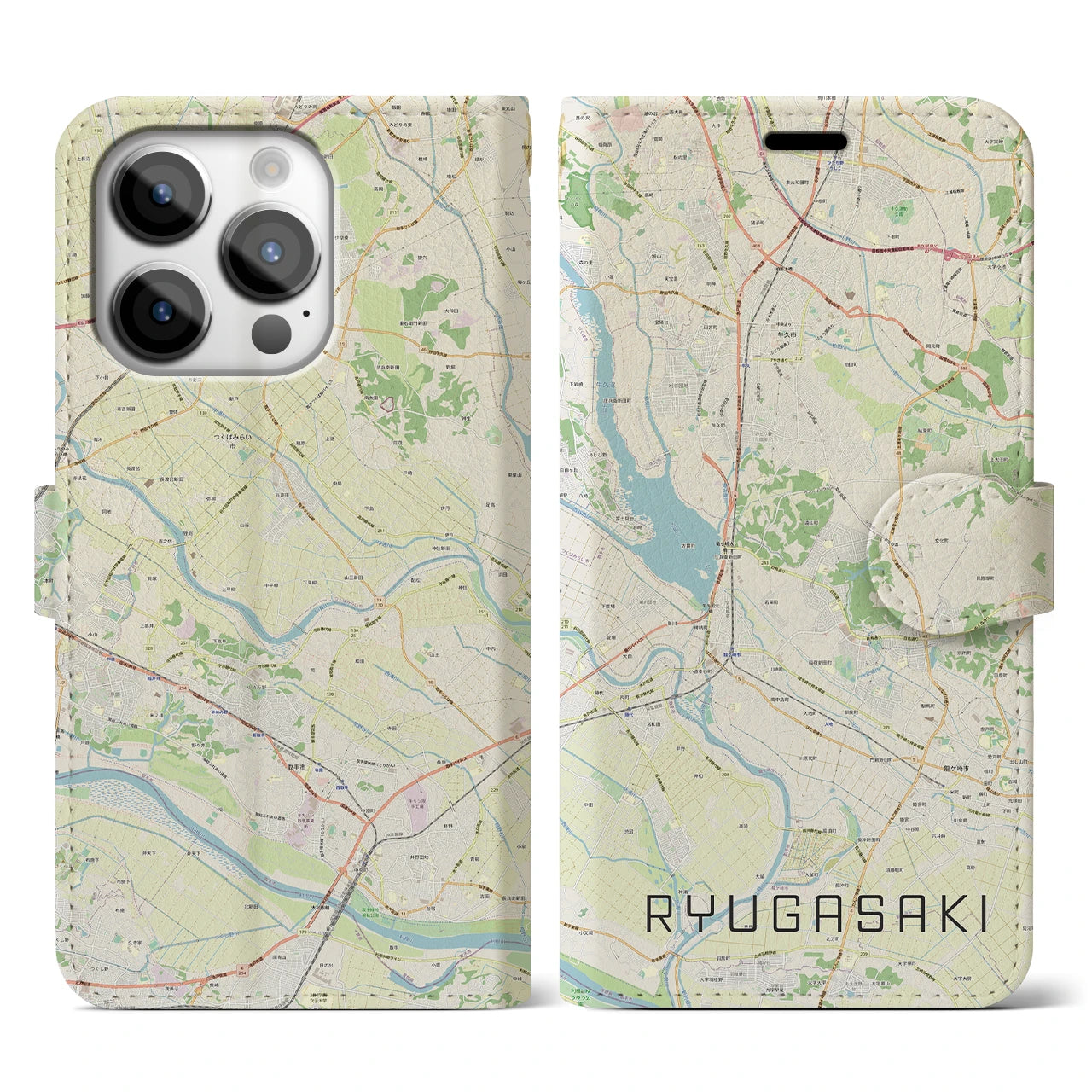 【龍ケ崎(茨城県)】地図柄iPhoneケース(手帳タイプ)