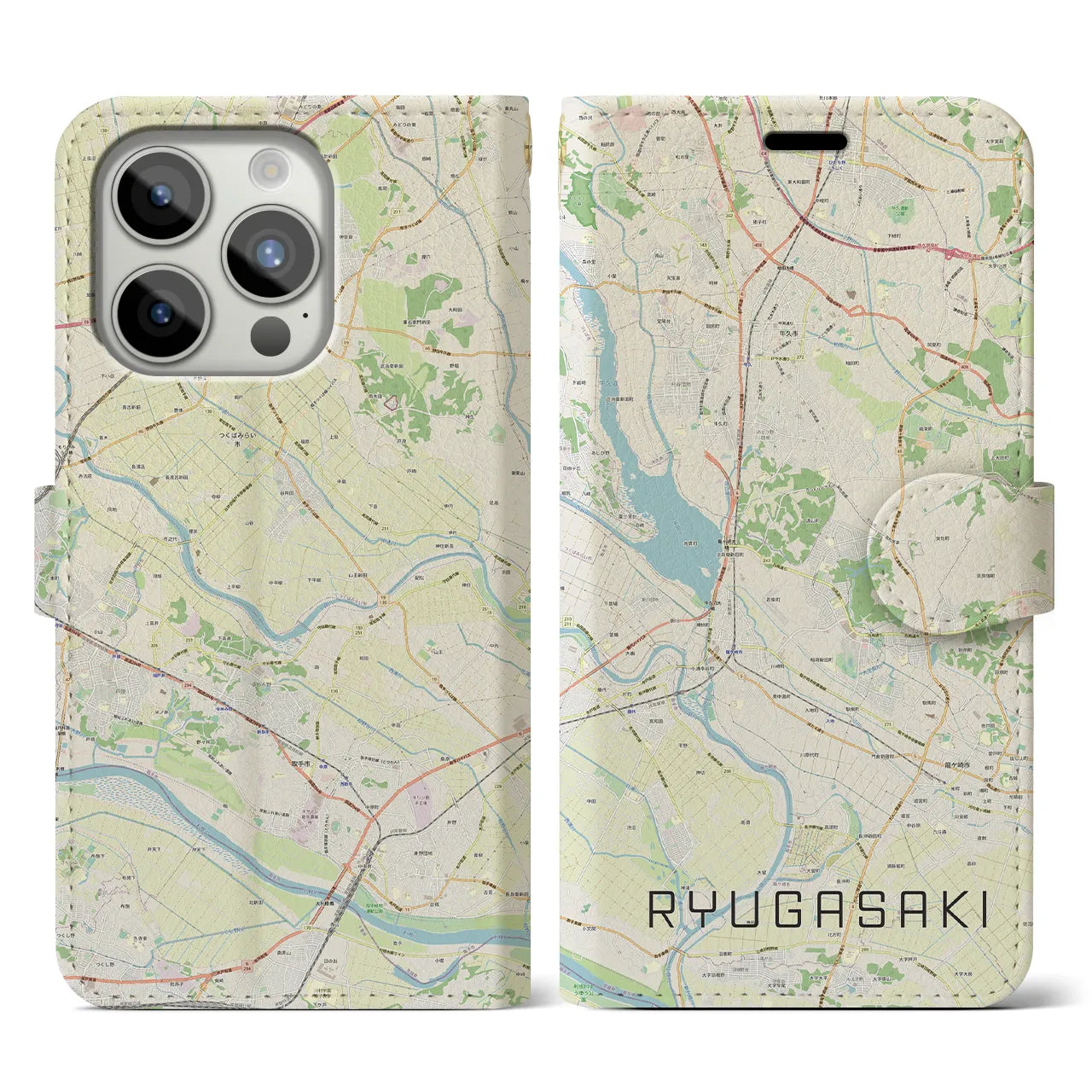 【龍ケ崎(茨城県)】地図柄iPhoneケース(手帳タイプ)