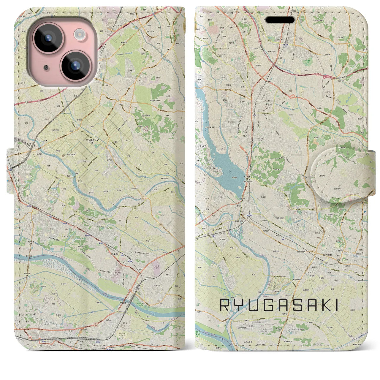 【龍ケ崎(茨城県)】地図柄iPhoneケース(手帳タイプ)