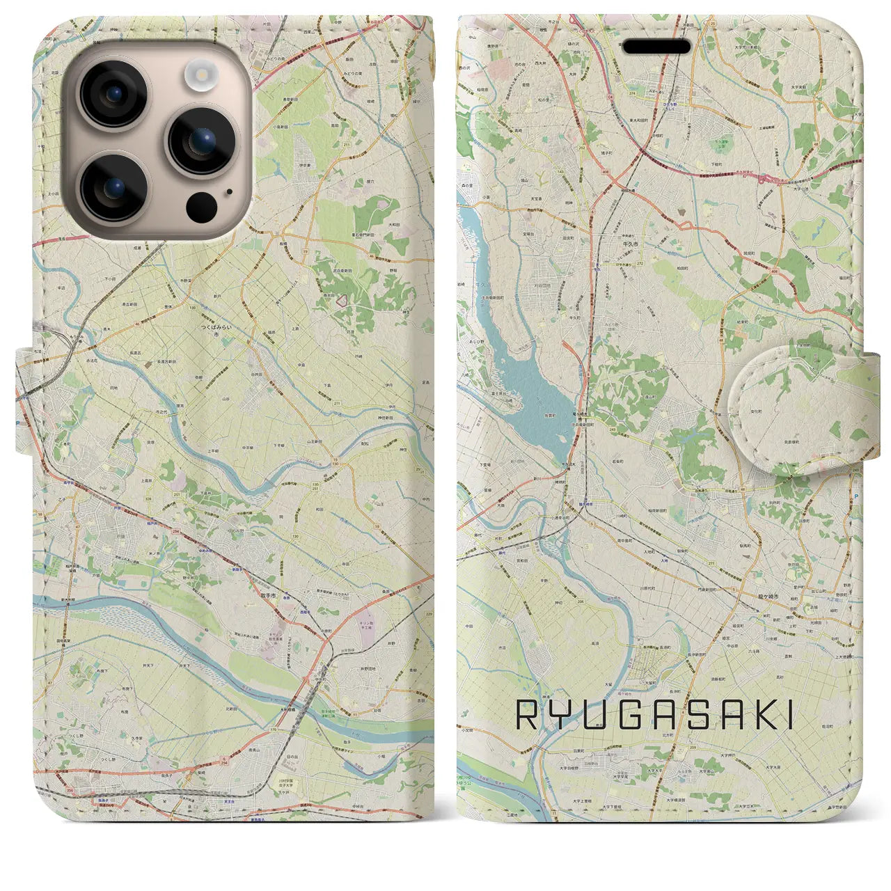 【龍ケ崎(茨城県)】地図柄iPhoneケース(手帳タイプ)