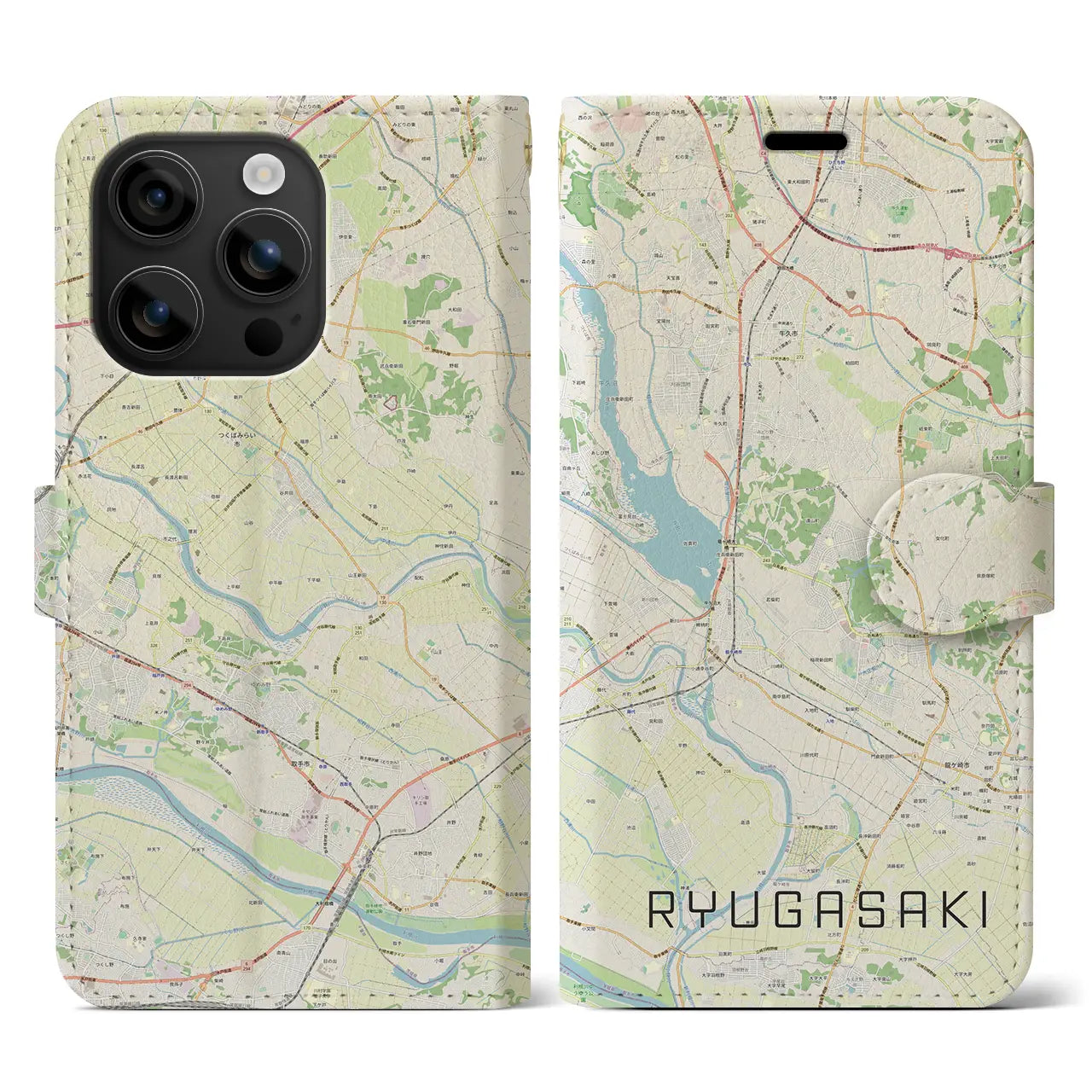 【龍ケ崎(茨城県)】地図柄iPhoneケース(手帳タイプ)