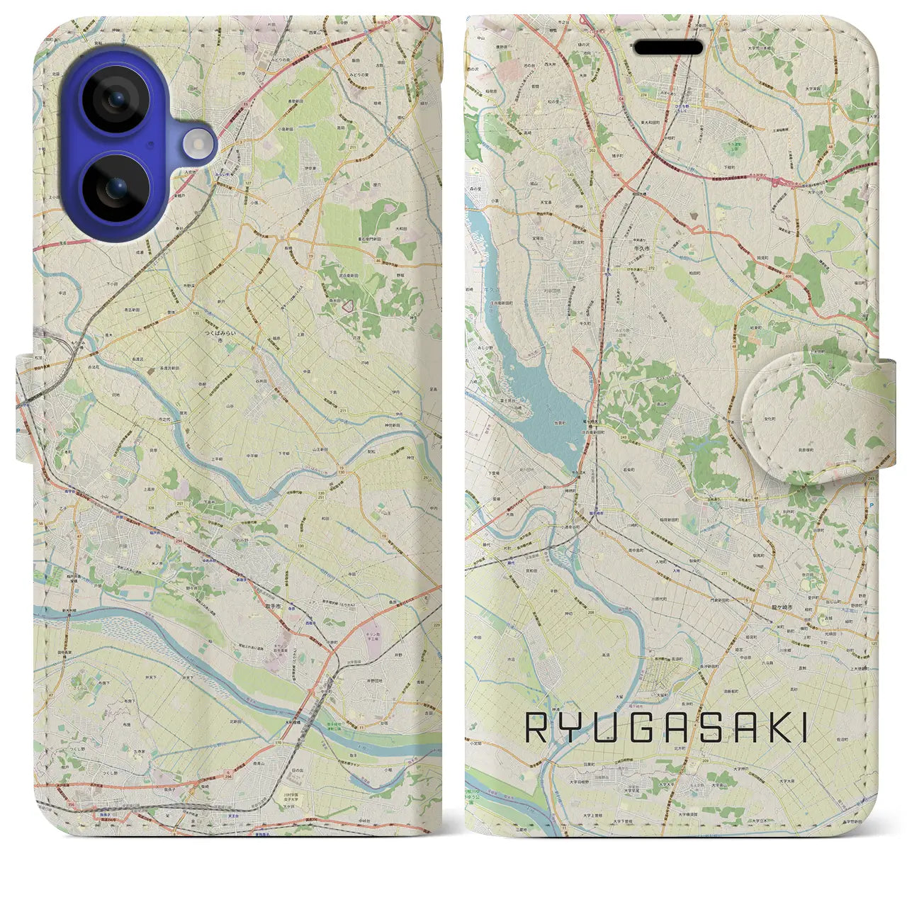 【龍ケ崎(茨城県)】地図柄iPhoneケース(手帳タイプ)