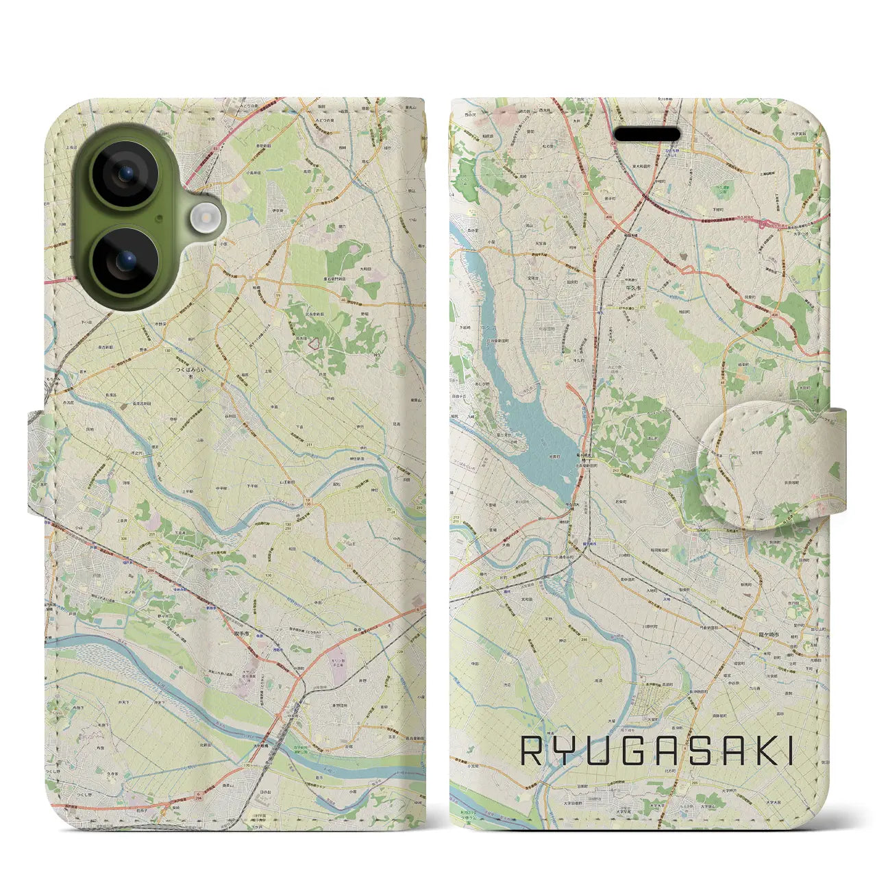 【龍ケ崎(茨城県)】地図柄iPhoneケース(手帳タイプ)