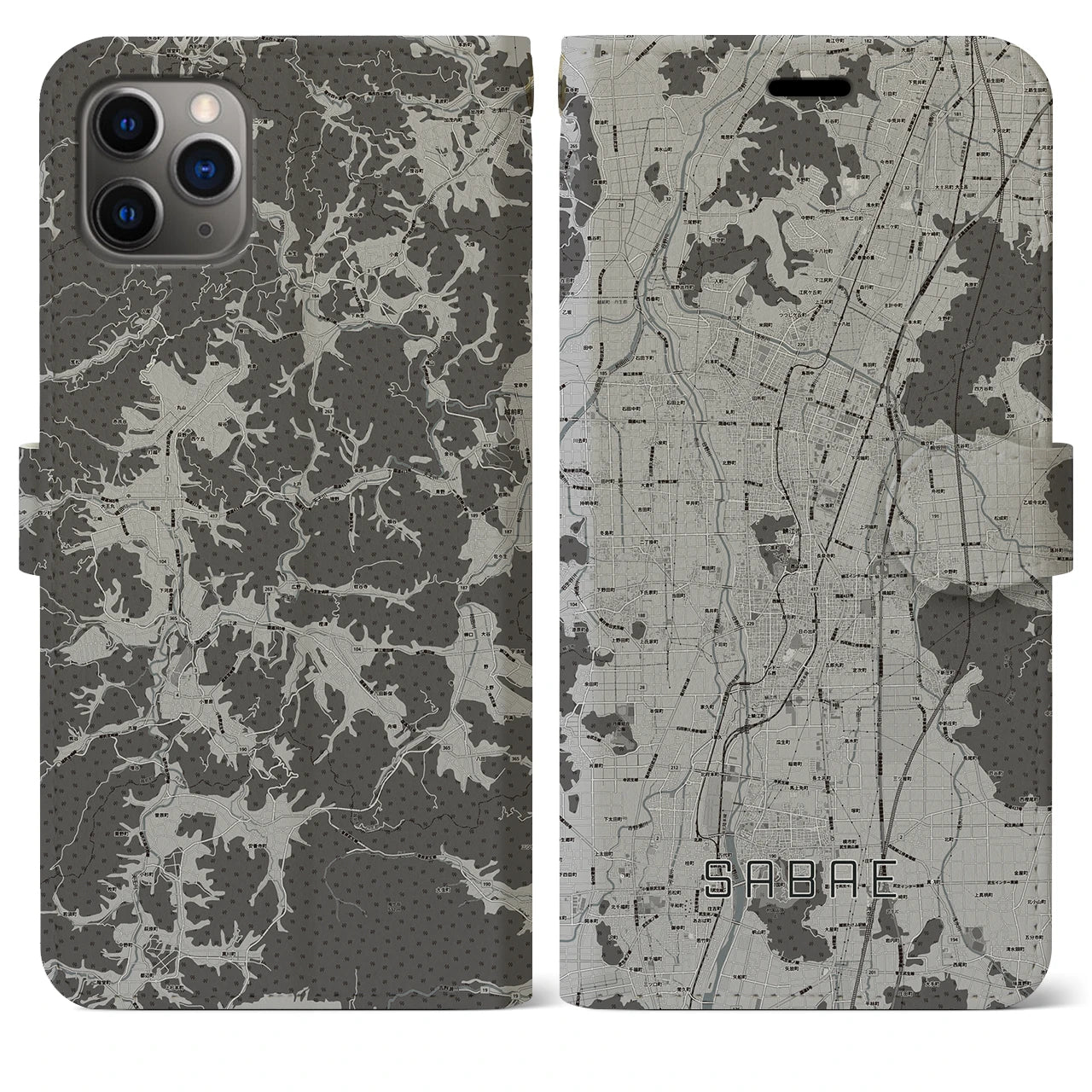 【鯖江(福井県)】地図柄iPhoneケース(手帳タイプ)モノトーン・iPhone 11 Pro Max 用