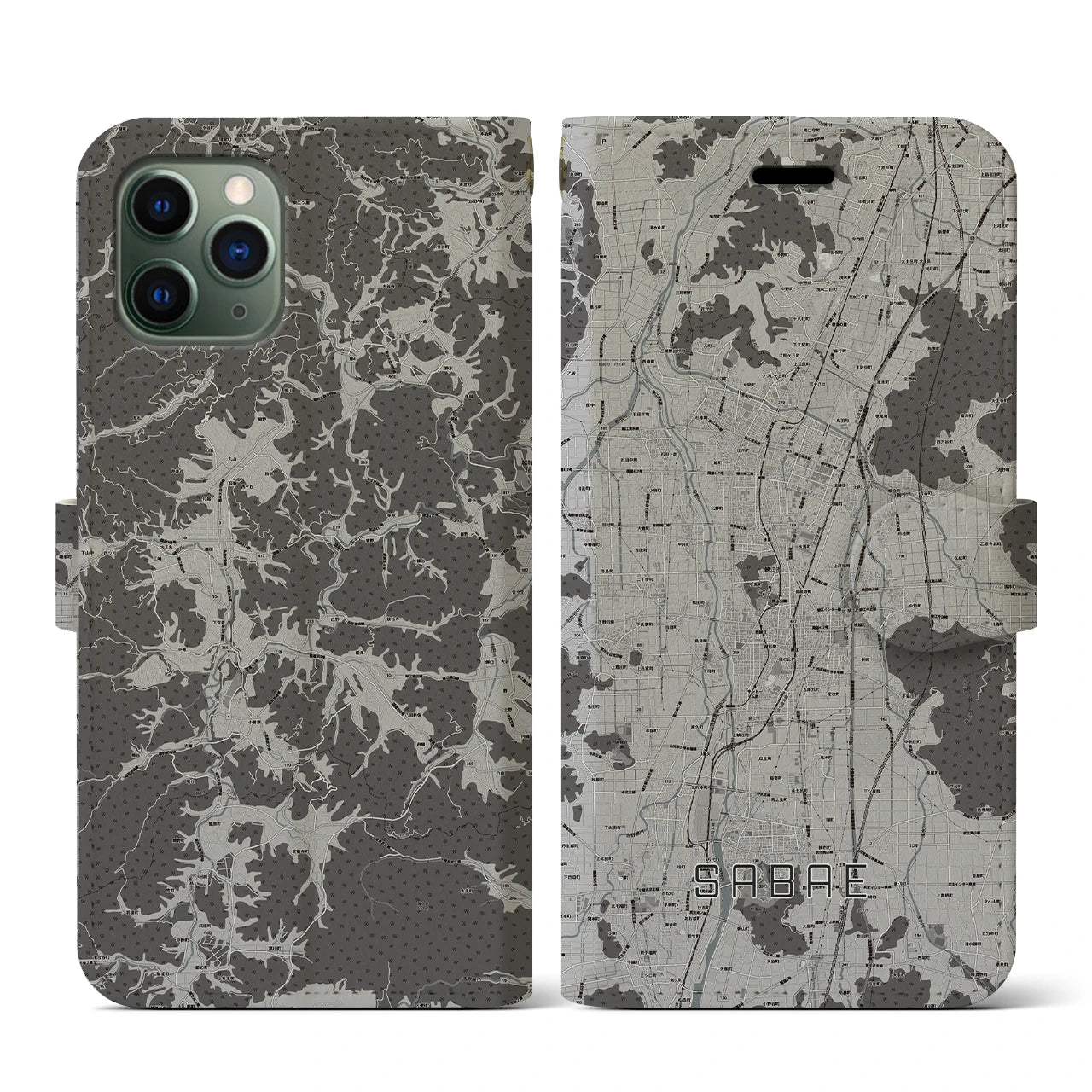 【鯖江(福井県)】地図柄iPhoneケース(手帳タイプ)モノトーン・iPhone 11 Pro 用