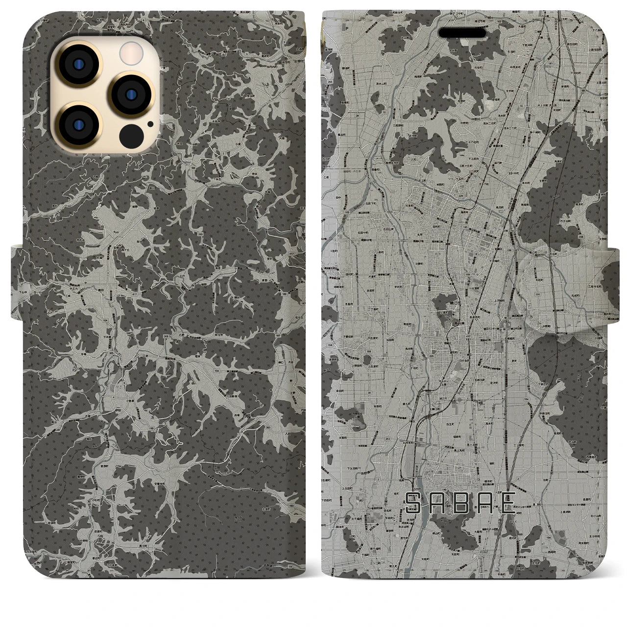 【鯖江(福井県)】地図柄iPhoneケース(手帳タイプ)モノトーン・iPhone 12 Pro Max 用