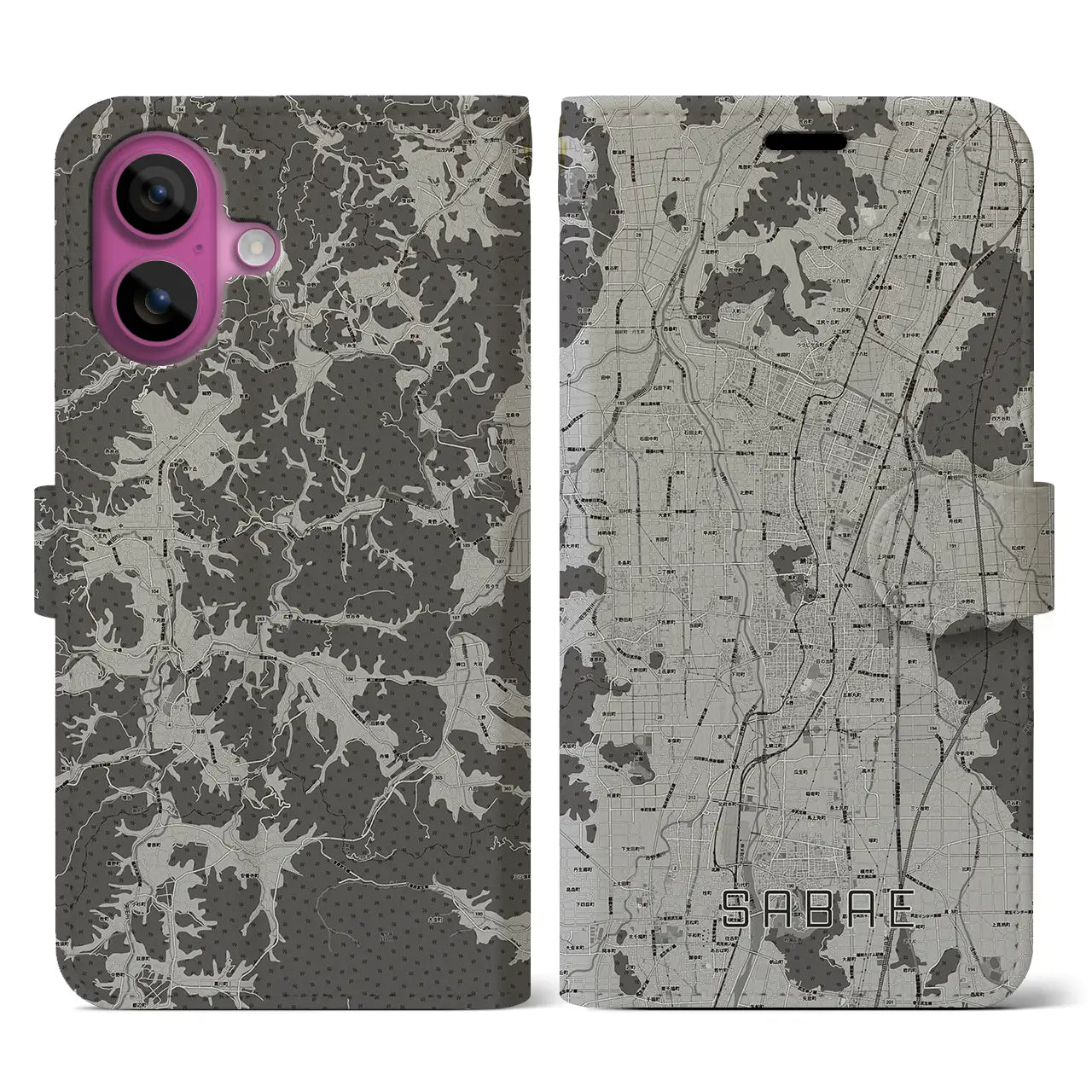 【鯖江(福井県)】地図柄iPhoneケース(手帳タイプ)モノトーン・iPhone 16 Pro 用