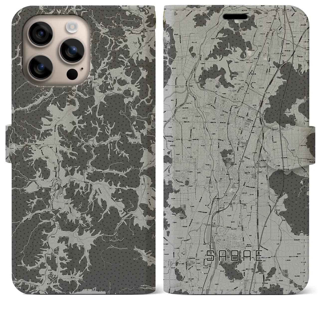 【鯖江(福井県)】地図柄iPhoneケース(手帳タイプ)モノトーン・iPhone 16 Plus 用