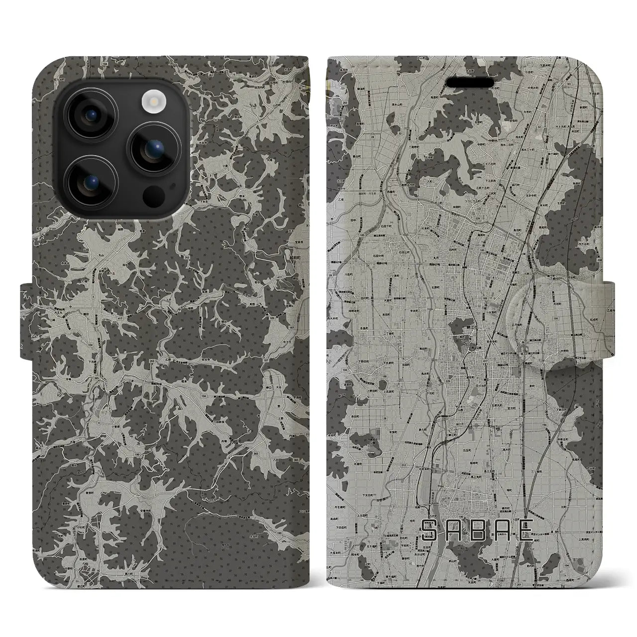 【鯖江(福井県)】地図柄iPhoneケース(手帳タイプ)モノトーン・iPhone 16 用